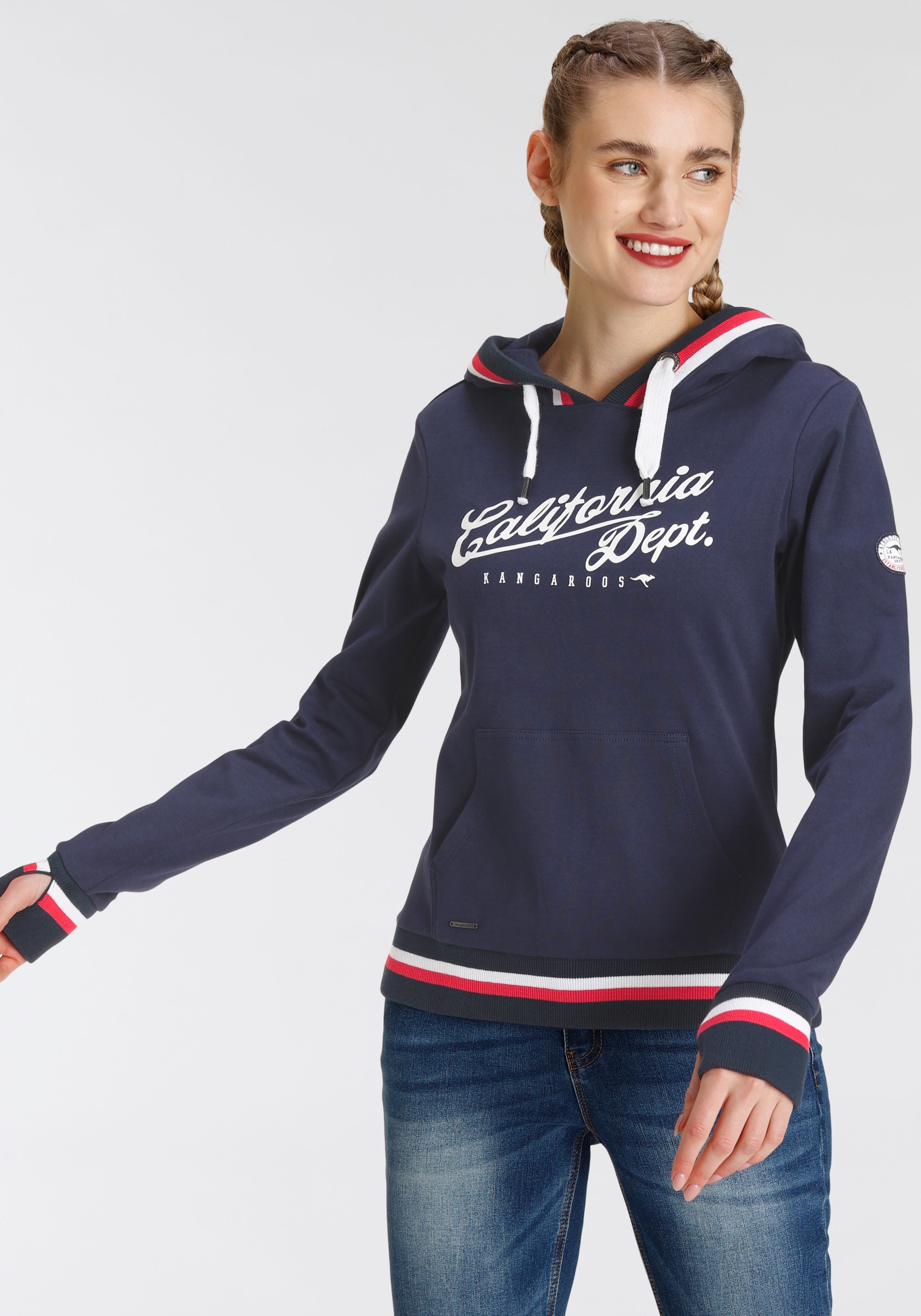 KangaROOS Kapuzensweatshirt, mit großen Logoschriftzug & Kontraststreifen - NEUE  KOLLEKTION bei ♕ | Zip Hoodies