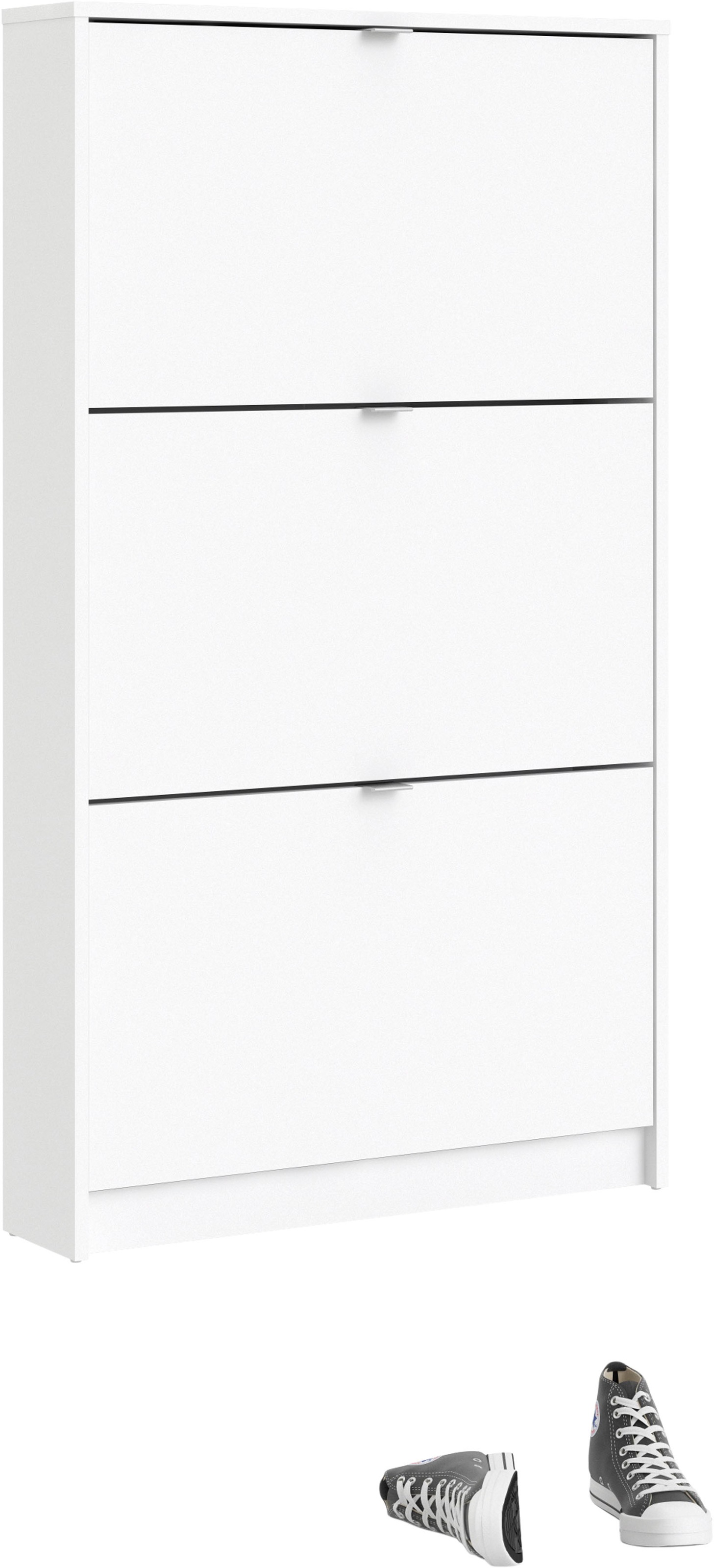 Drehbare Schuhkommode Mit 3 Klappen & 2 Schubladen - Schuhschrank Weiß 80x23.5x120cm