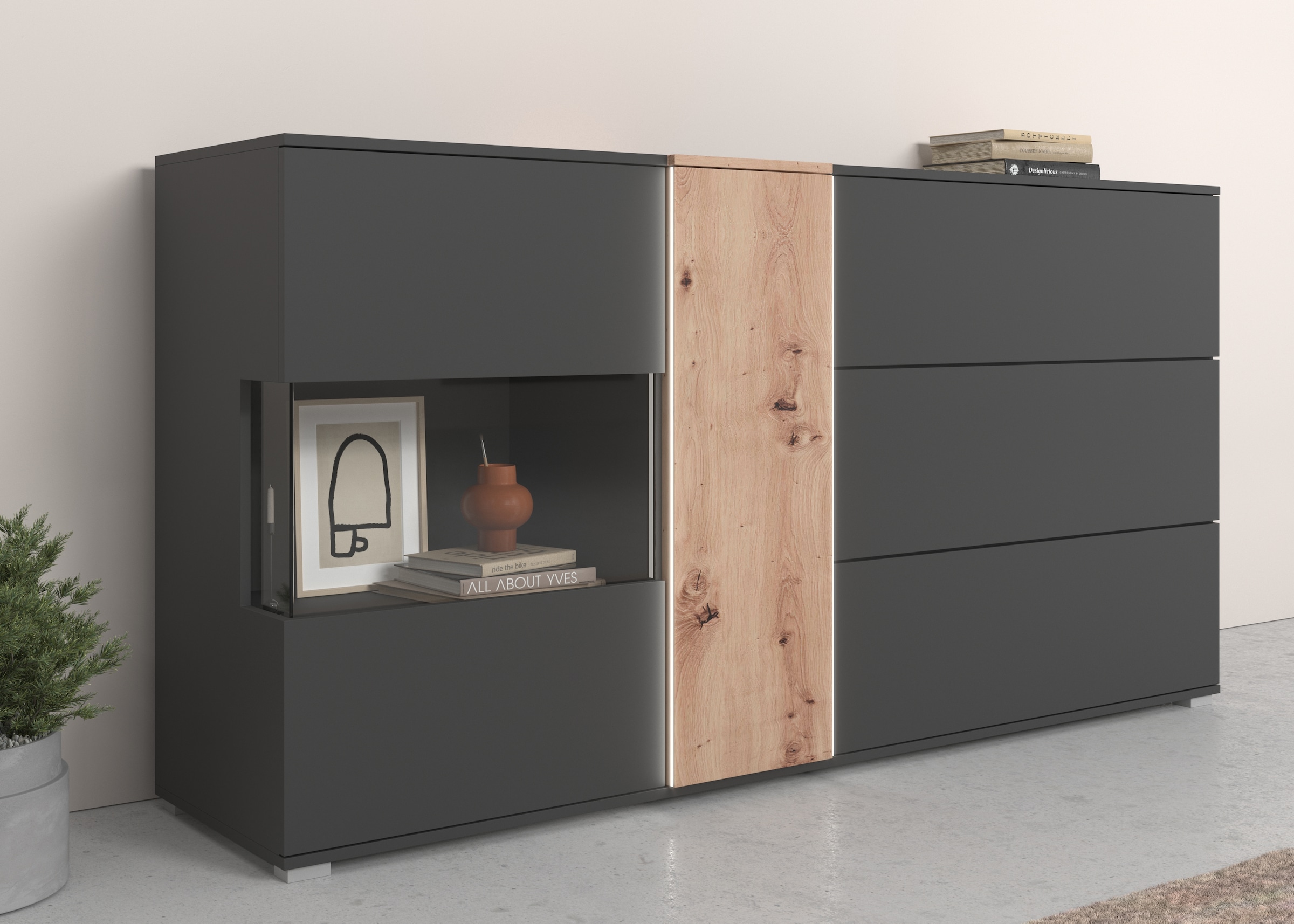 Sideboard »Montana«, Breite 185 cm, inkl. LED-Beleuchtung, mit Push-To-Open, Breite...