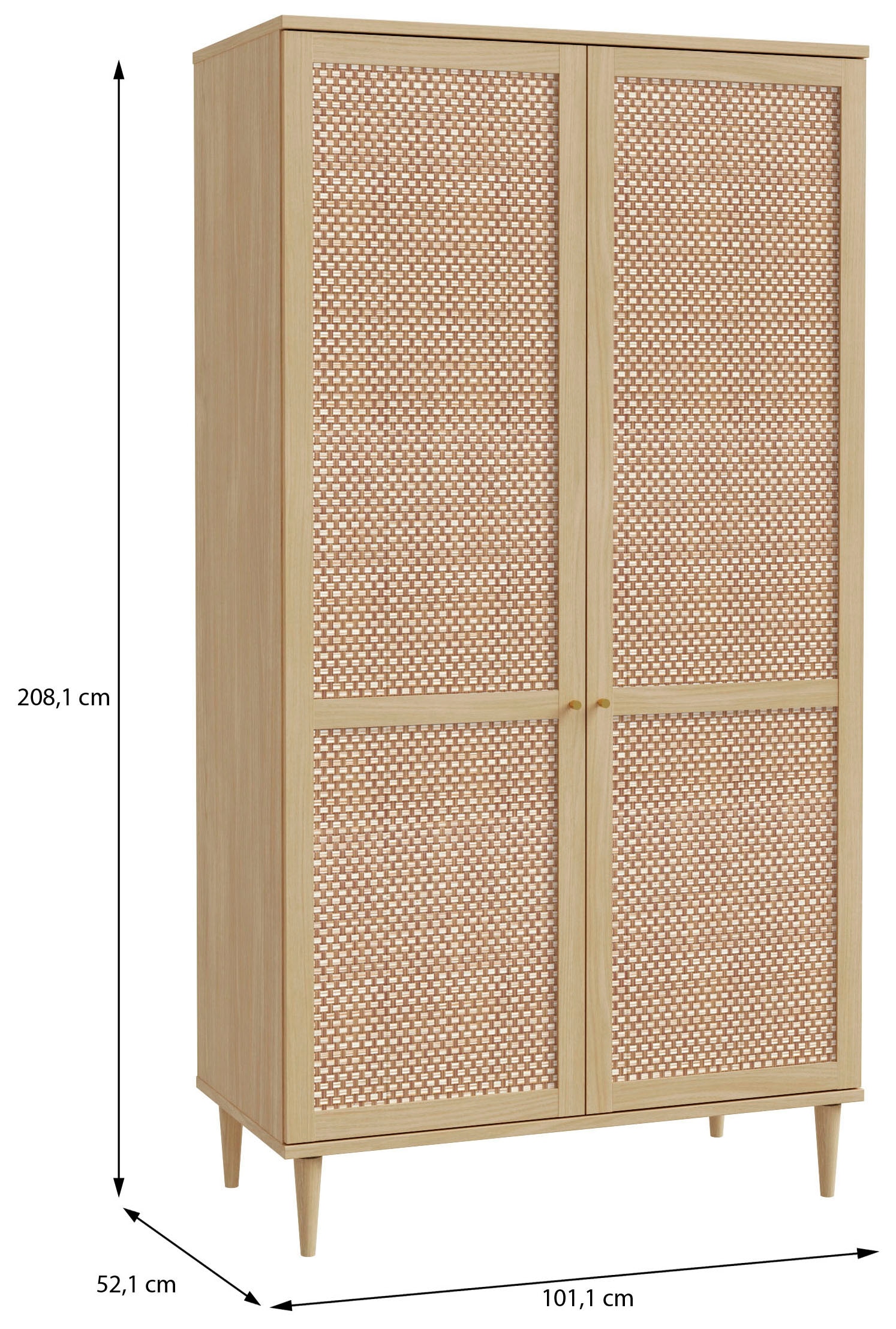 OTTO home Kleiderschrank »ELLIAN mit natürlicher Geflechtoptik und warmem Holzdekor« Holzfüße, Metallgriffe, Made in EU, viel Stauraum, FSC® zertifiziert