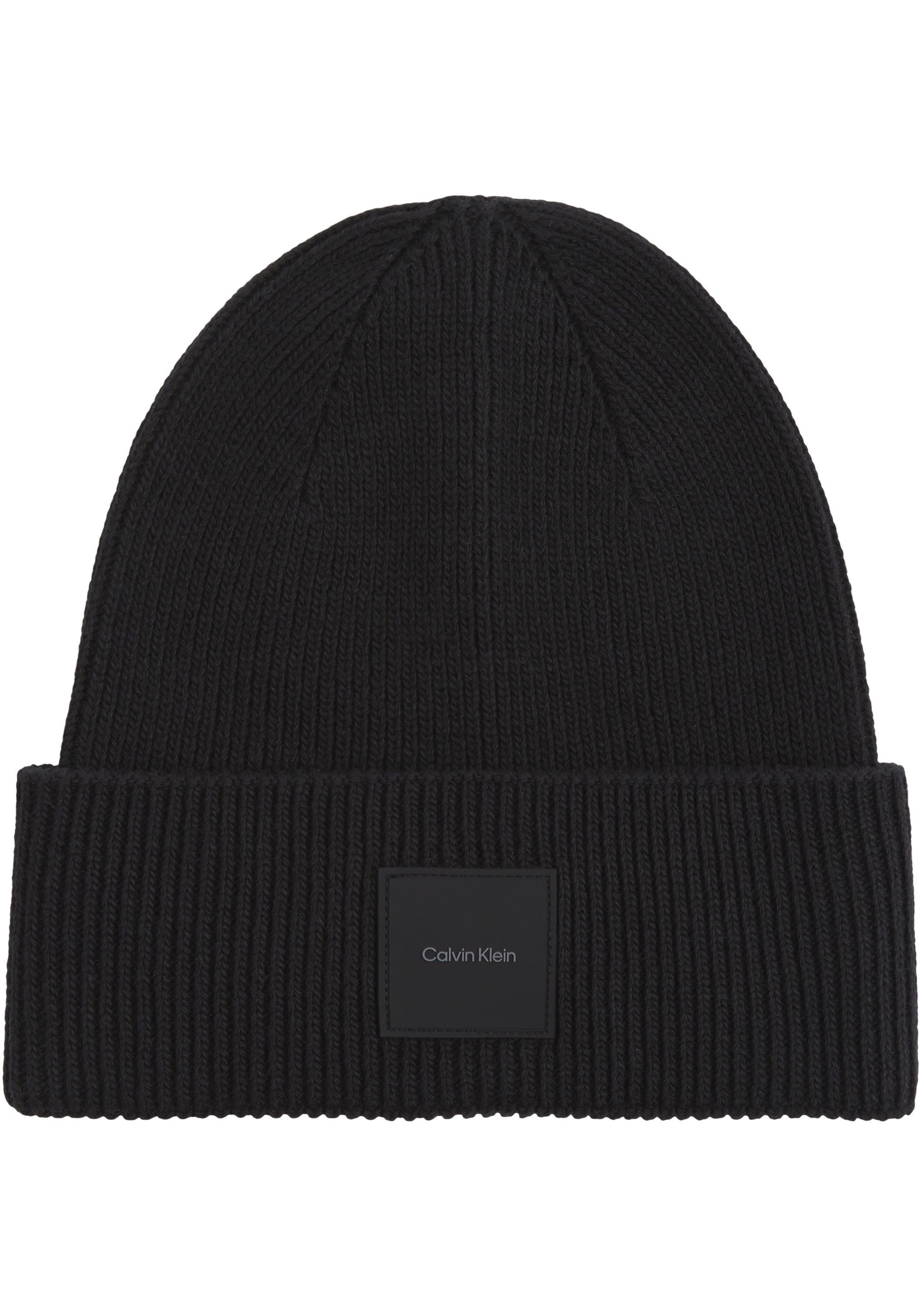 Beanie »COTTON/WOOL FINE RIB BEANIE«, mit Ledermarkenlabel