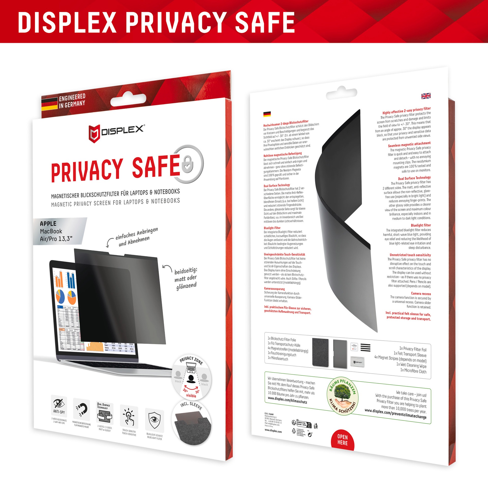 Displex Displayschutzfolie »Privacy Safe - MacBook Air/Pro 13,3«, Blickschutzfilter