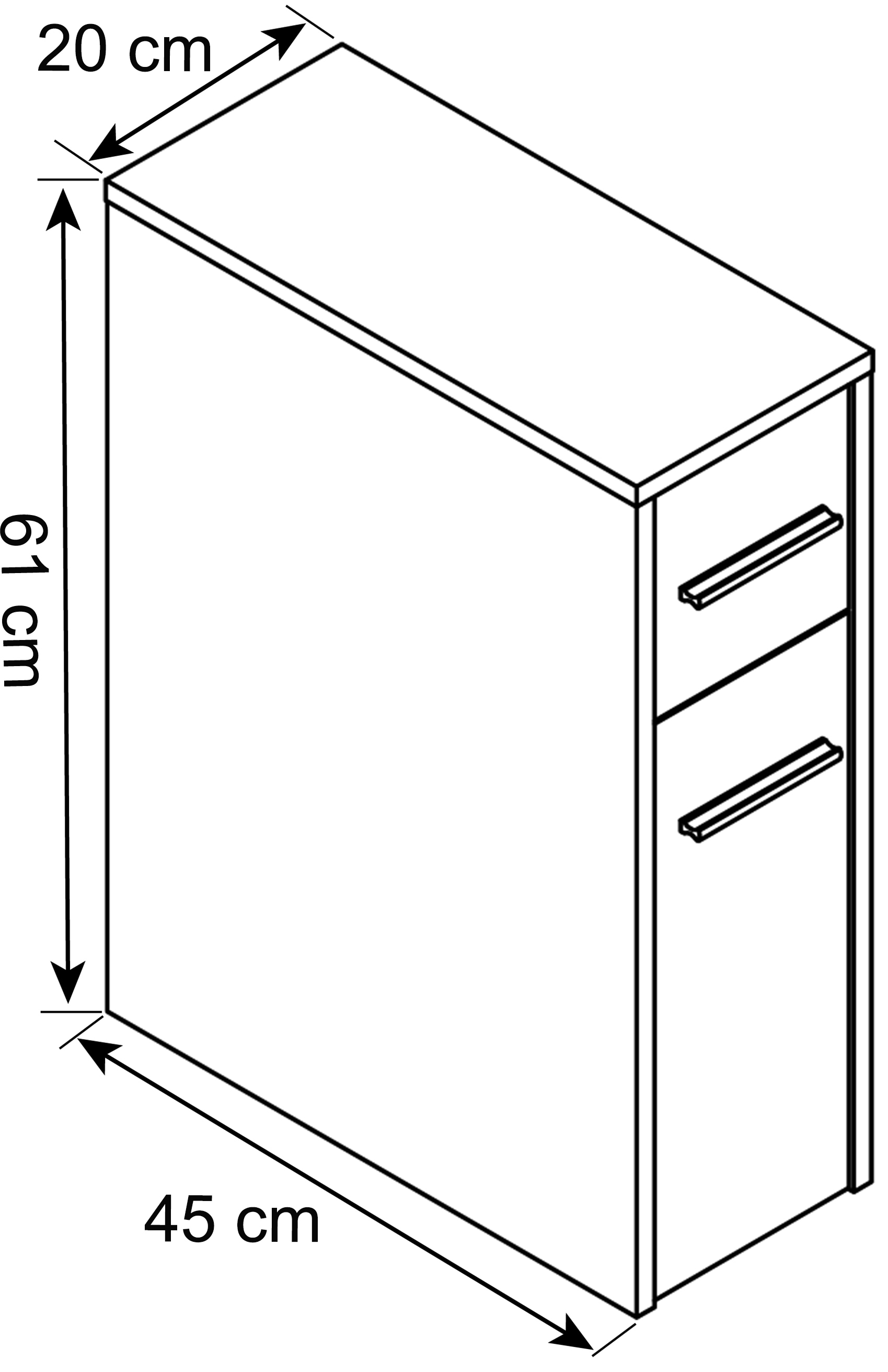 VCM Hochschrank »VCM Holz Midischrank | Nischenschrank | Maße: H. 61 x B. 20 x T. 45 cm | Raumteiler | 2 Schubladen - Zalo«, (1 St.)