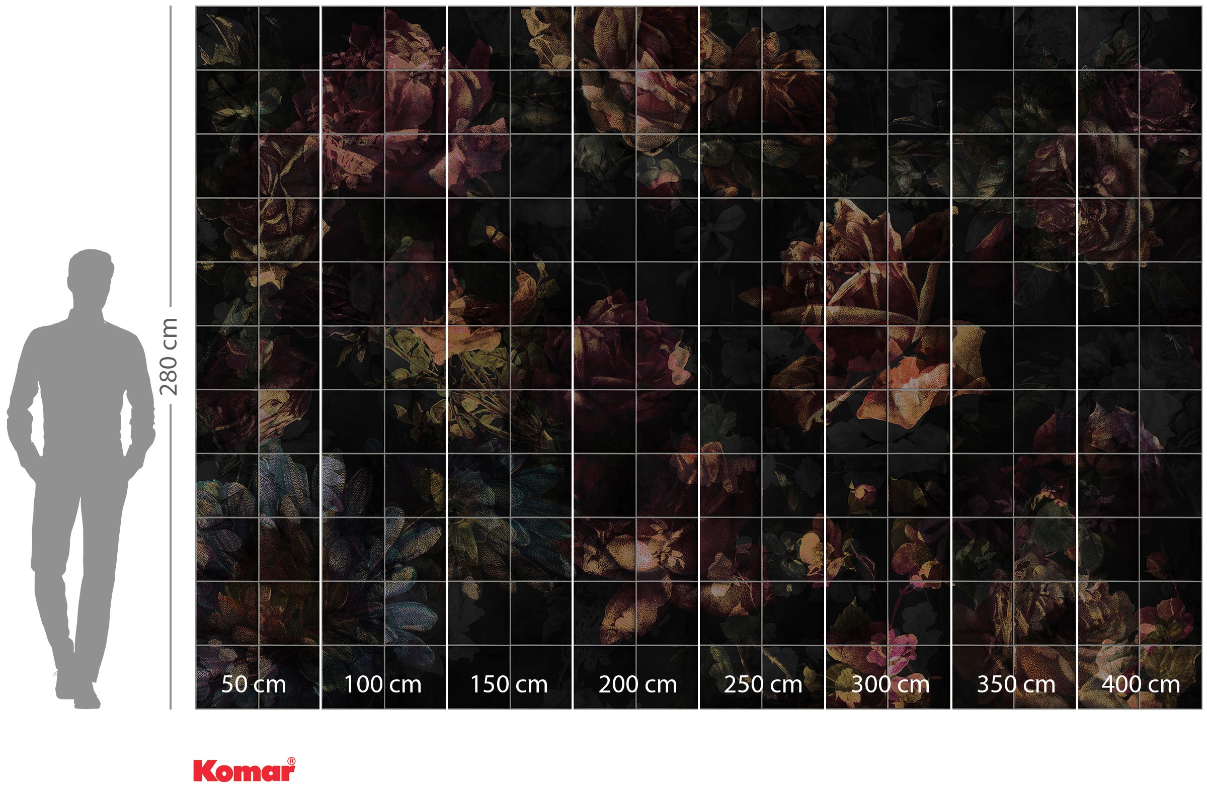 Komar Vliestapete »Digitaldruck Vlies - Tiles Flowers - Größe 400 x 280 cm«, bedruckt, Wohnzimmer, Schlafzimmer