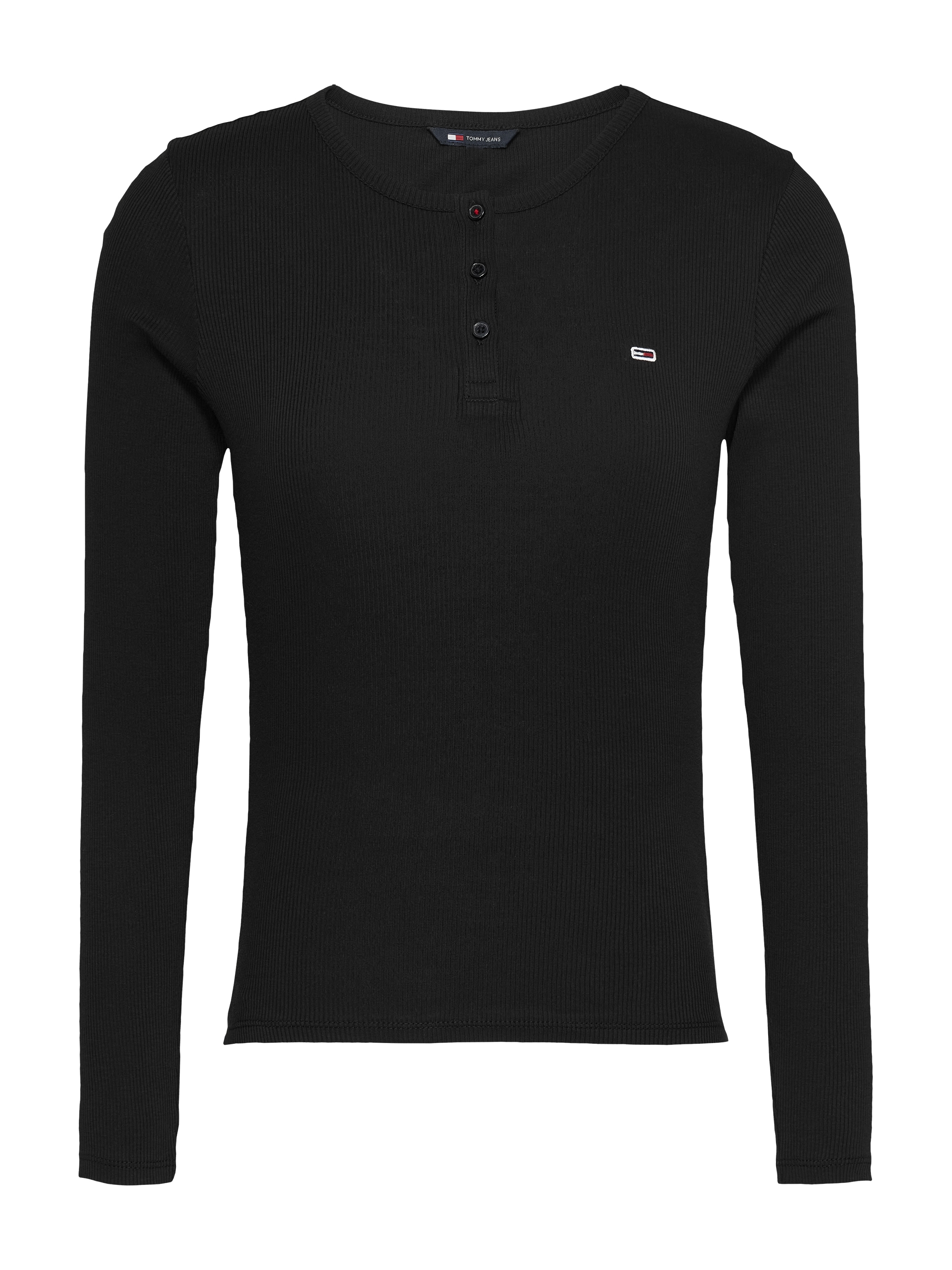 Tommy Jeans Langarmshirt »TJW SLM BUTTON RIB C-NECK LS EXT«, mit Logostickerei