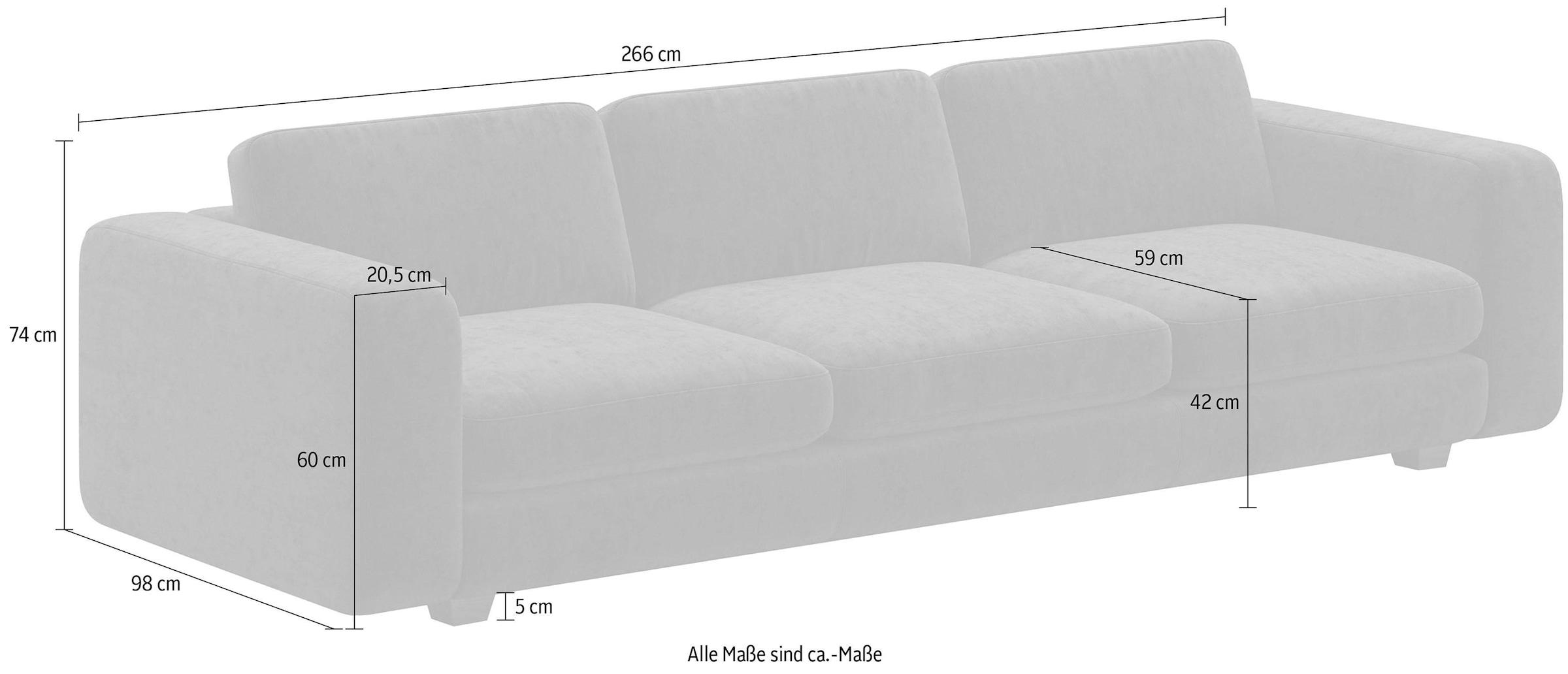 machalke® 4-Sitzer »valentino«, mit breiten Armlehnen, Füße Walnuss, Breite 266 cm