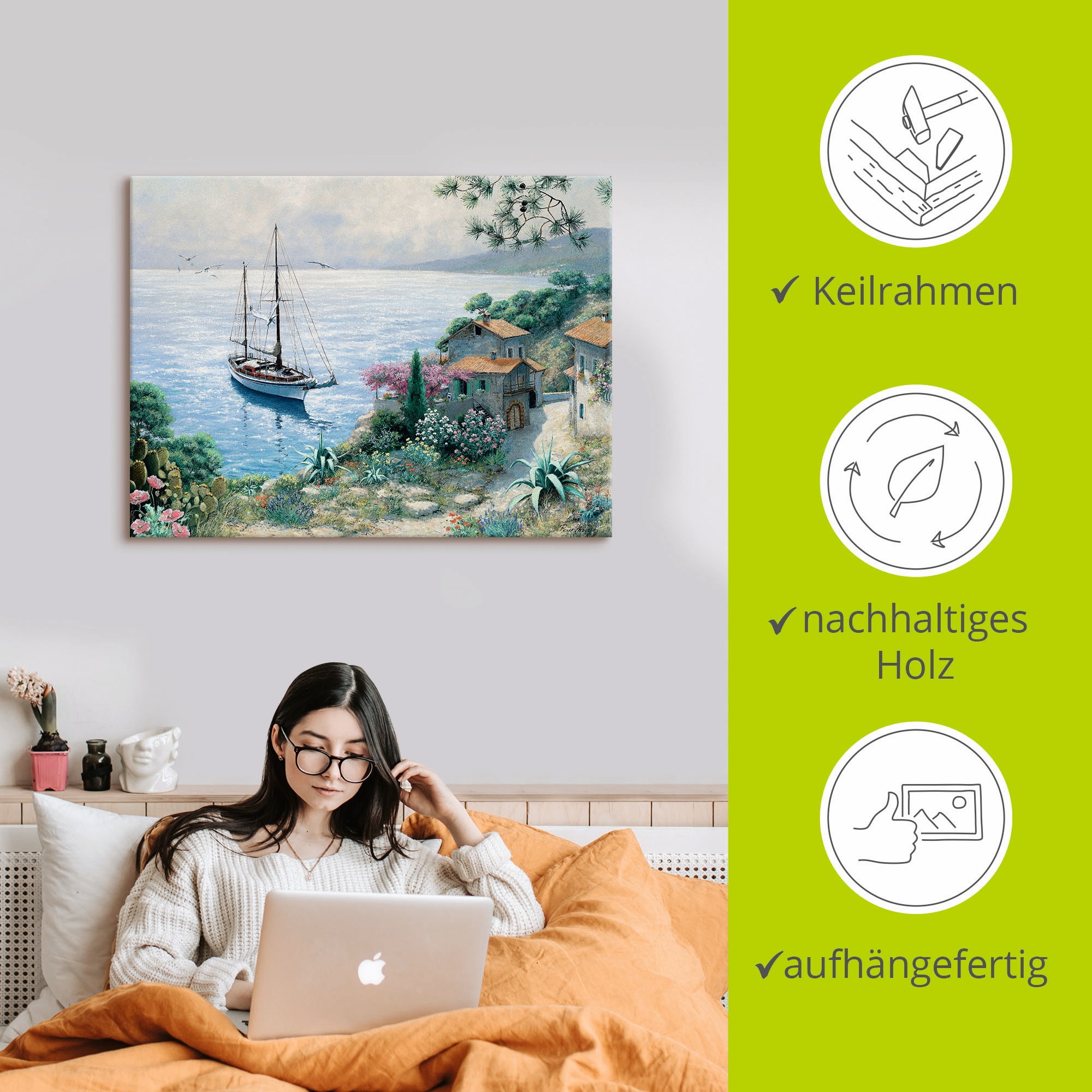Artland Wandbild »Die Bucht«, Boote & Schiffe, (1 St.), als Leinwandbild, Wandaufkleber in verschied. Größen