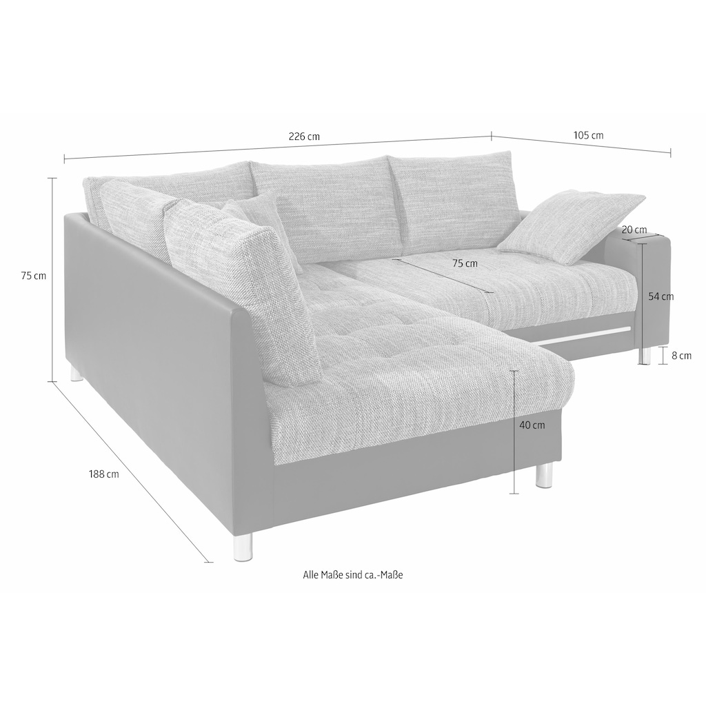 Mr. Couch Ecksofa »Tobi L-Form«, wahlweise mit Kaltschaum (140kg Belastung/Sitz), RGB-LED-Beleuchtung