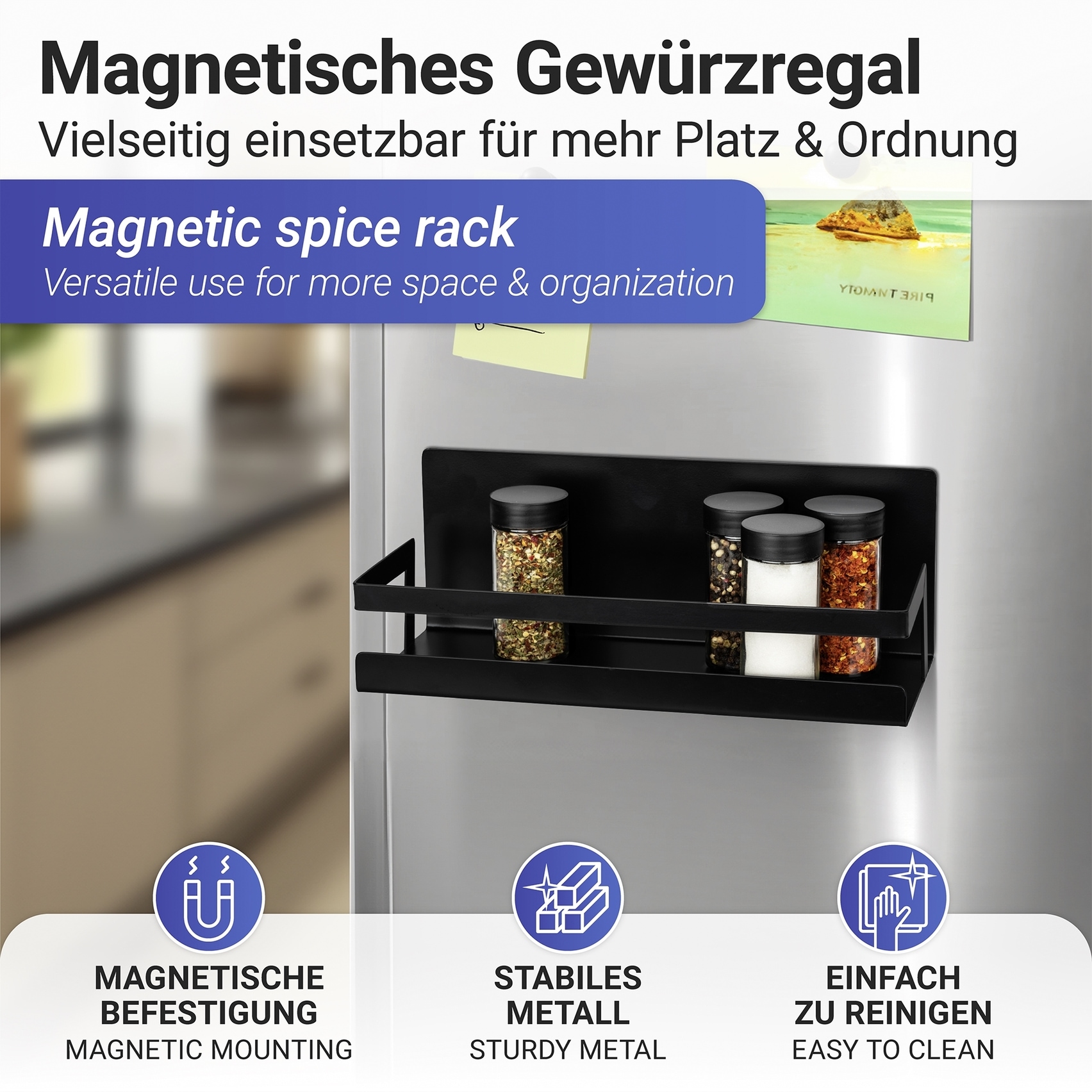 WENKO Gewürzregal »Modell Ima«, magnetisches Küchenregal, pulverbeschichtetes Metall