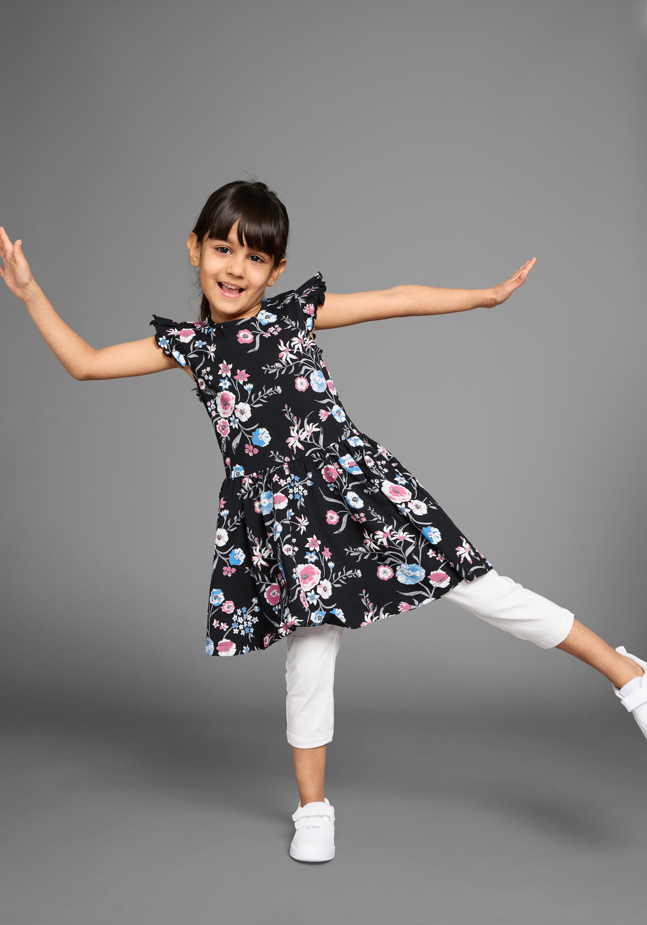 KIDSWORLD Jerseykleid »Shirtkleid im trendigen Allover-Muster« mit Flügelärmeln