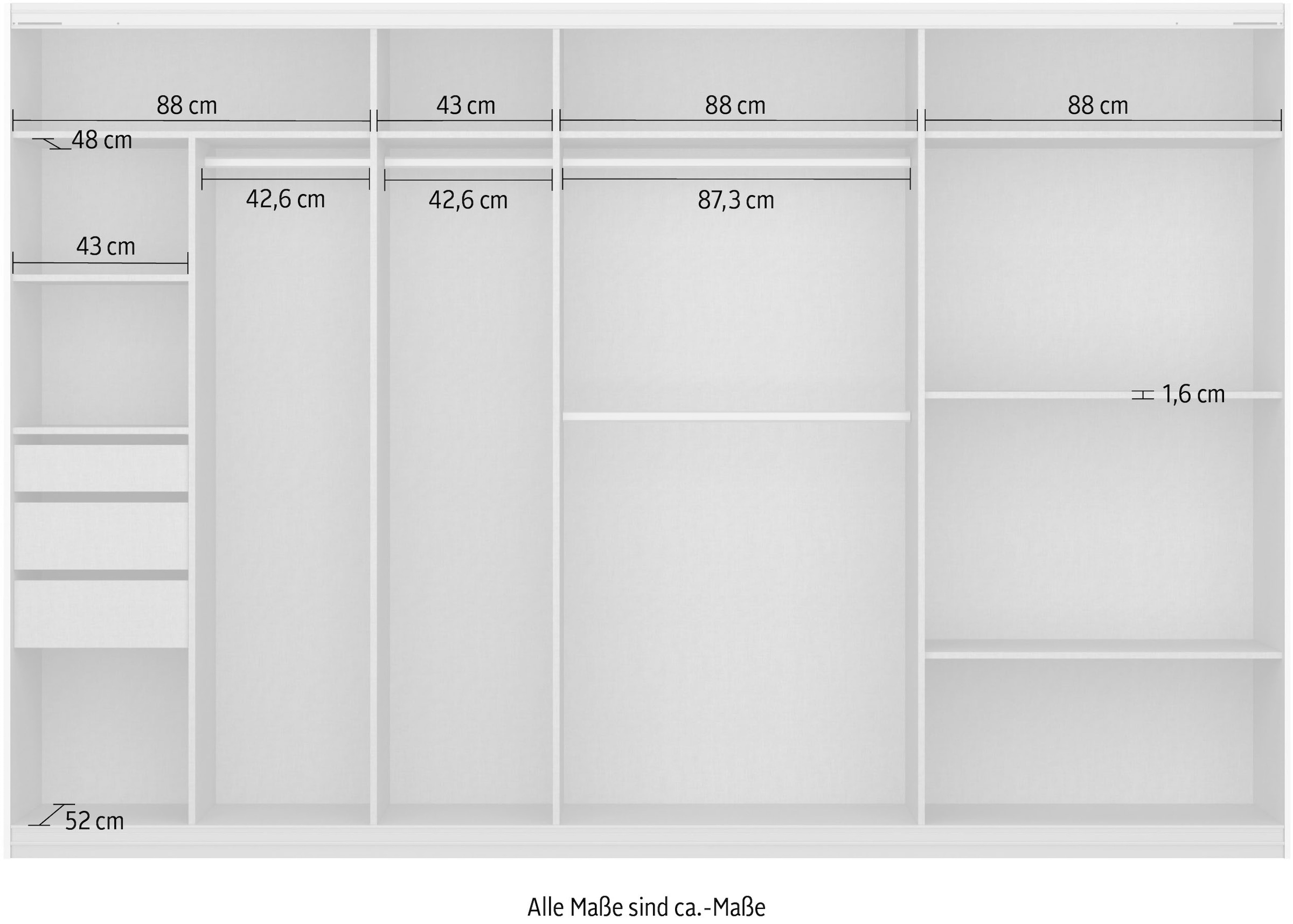 rauch Schwebetürenschrank »Kleiderschrank Schrank Garderobe TOPSELLER OTELI inkl. Inneneinteilung«, mit 3 Innenschubladen sowie zusätzlichen Einlegeböden MADE IN GERMANY