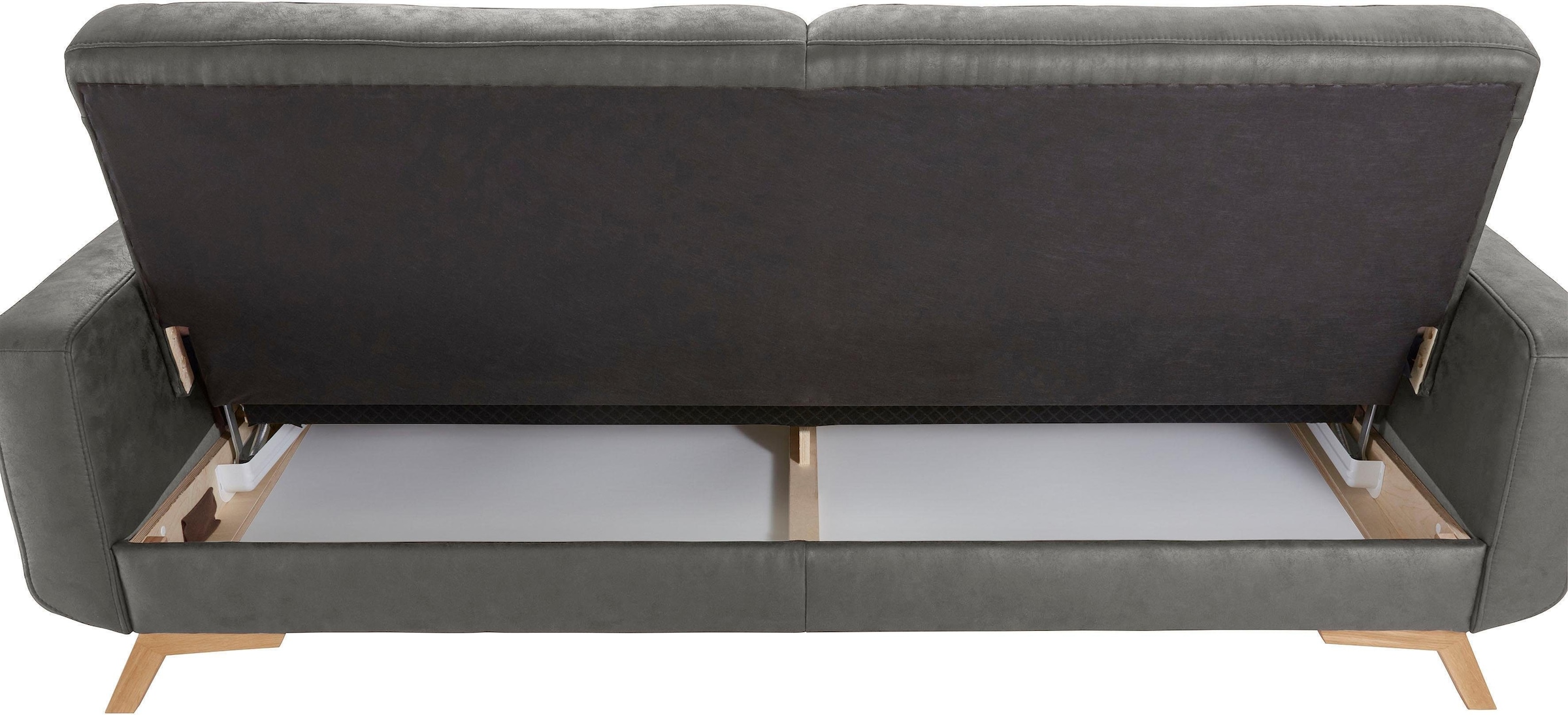 exxpo - sofa fashion 3-Sitzer »Fiord, aktuelles Design, tolle Detailverarbeitung im Sitz und Rücken«, bequem, wahlweise Kippcouch mit Bettfunktion und Bettkasten, Holzfuß