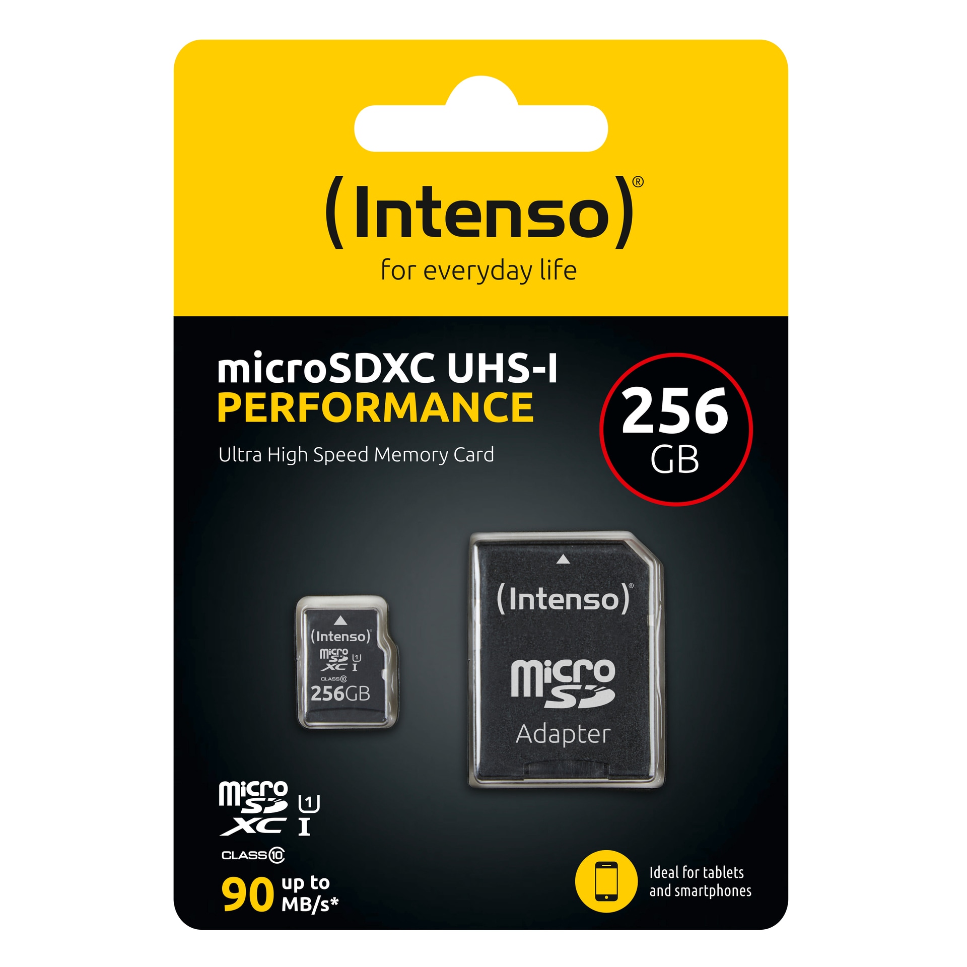 Intenso Speicherkarte »256 GB microSDXC UHS-I Performance«, (UHS-I Class 10 90 MB/s Lesegeschwindigkeit), inklusive SD-Adapter