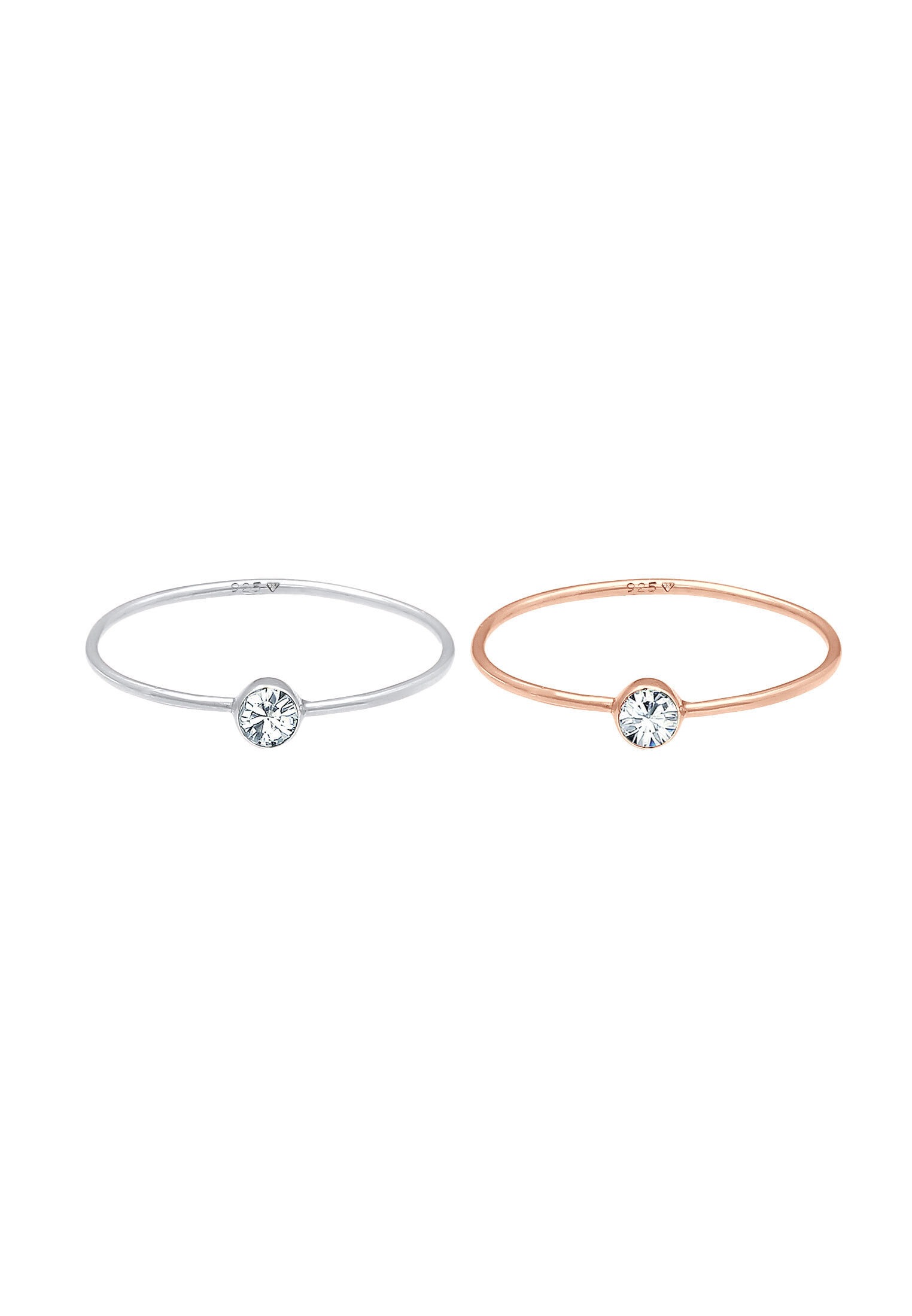 Elli Ring-Set »Ring Solitär Kristalle (2 tlg) 925 Bicolor«