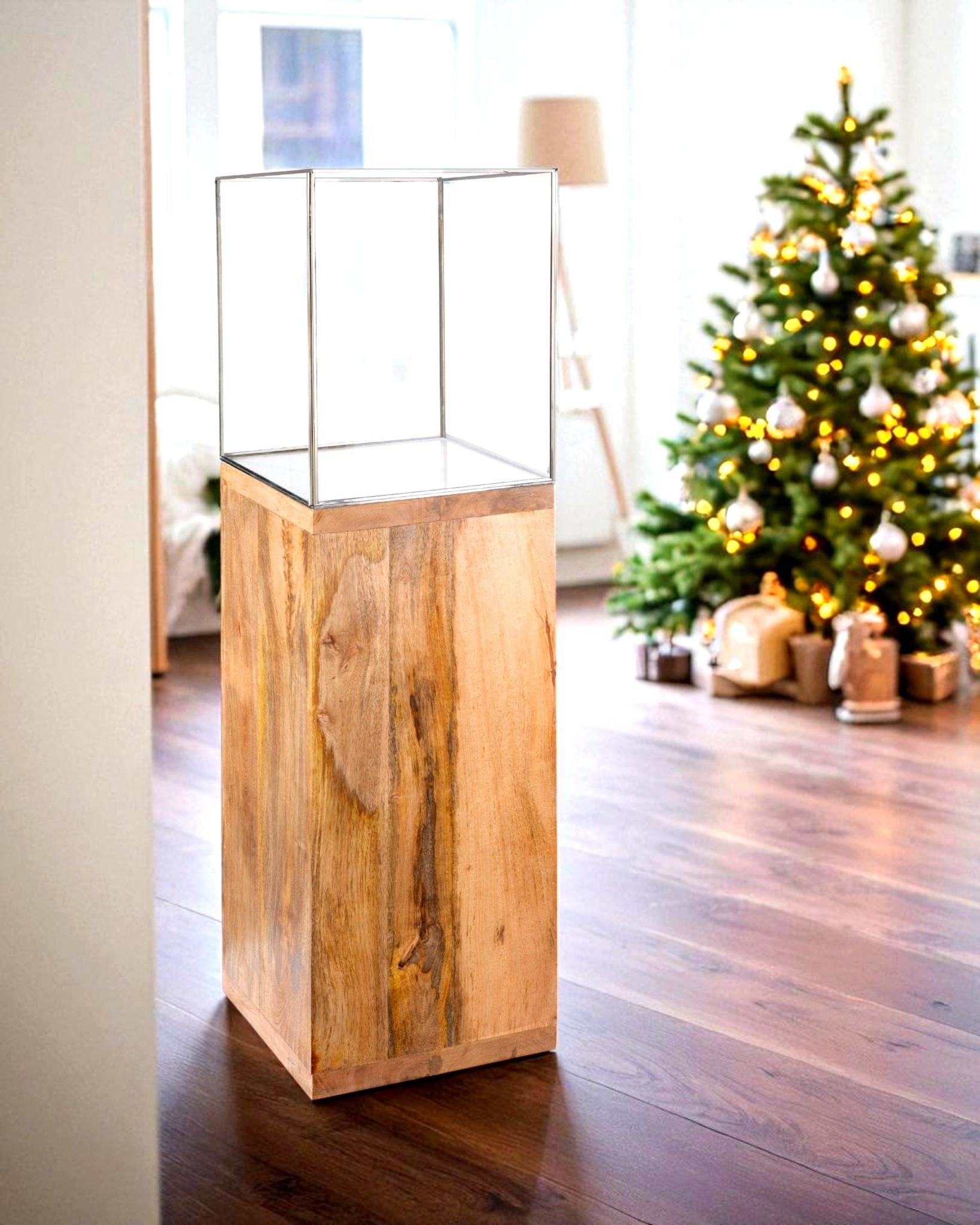 GILDE Bodenwindlicht »Kerzenhalter Säule« mit geöltem Mangoholz, Höhe ca. 91 cm