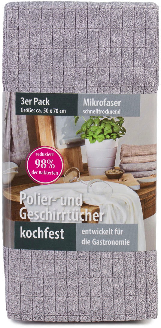 Gözze Geschirrtuch »Polier- und Geschirrtuch, Mikrofaser«, (Set, 3 tlg.), schnelltrocknend und kochfest
