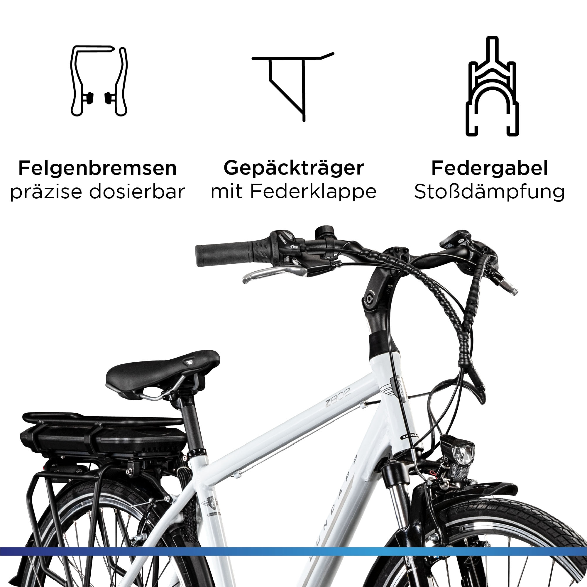 Zündapp E-Bike »Z802 Herren«, 21 Gang, Shimano, Altus RD-M310, Heckmotor 250 W, Pedelec, Elektrofahrrad für Damen u. Herren