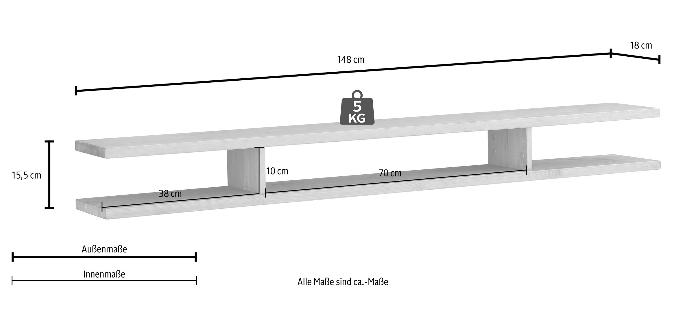 Home affaire Wandregal, Breite 148 cm, aus masiver Kiefer, FSC®