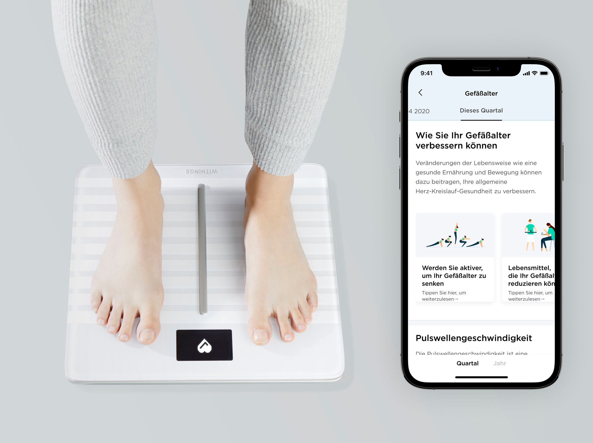 Withings Körper-Analyse-Waage »Body Cardio, Bluetooth und W-Lan fähig«, zeigt Körperfettanteil (KFA), Muskelmasse, Wasseranteil