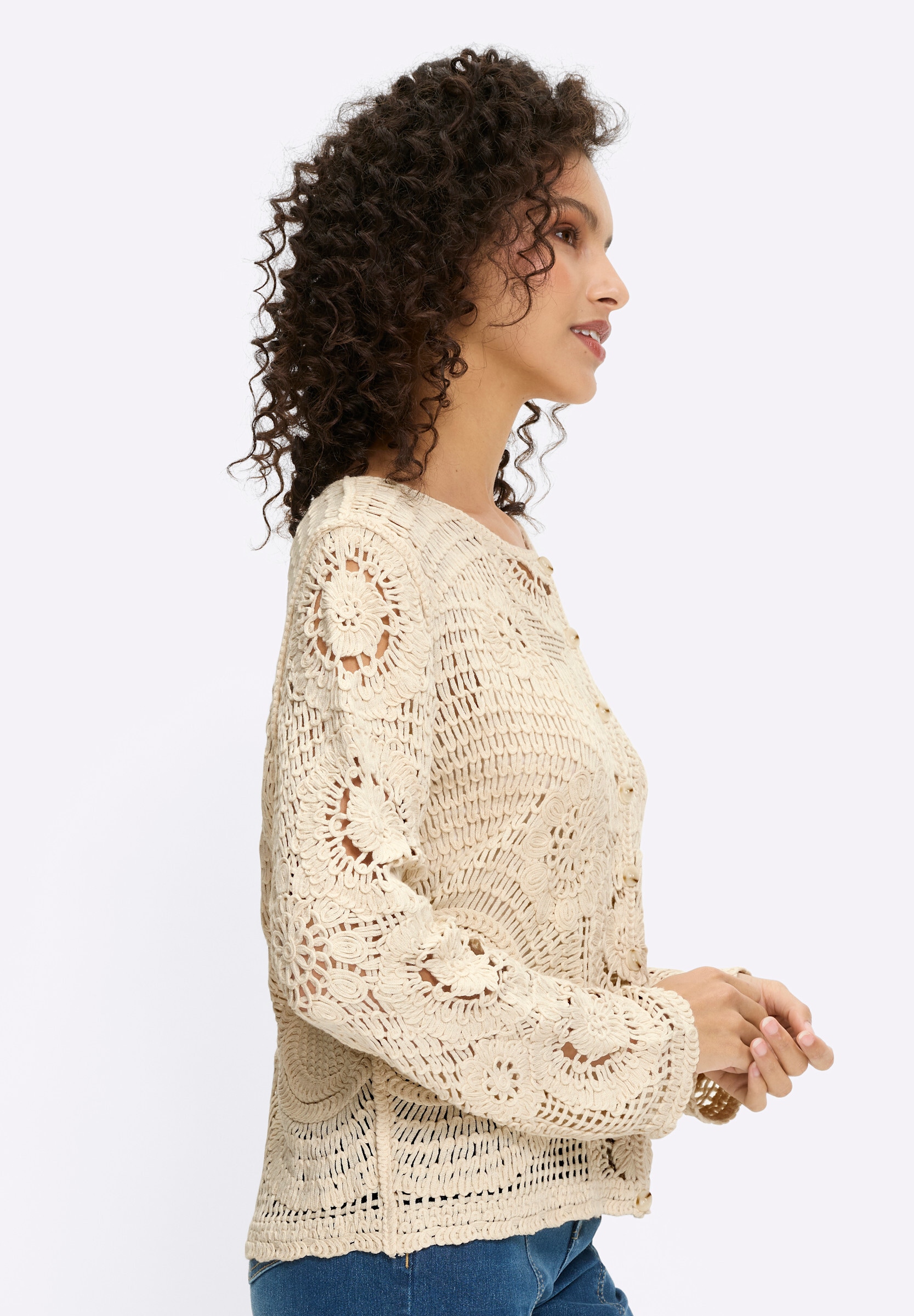 heine Strickjacke »Ajour-Strickjacke Ajourstrickjacke in Häkel-Optik«