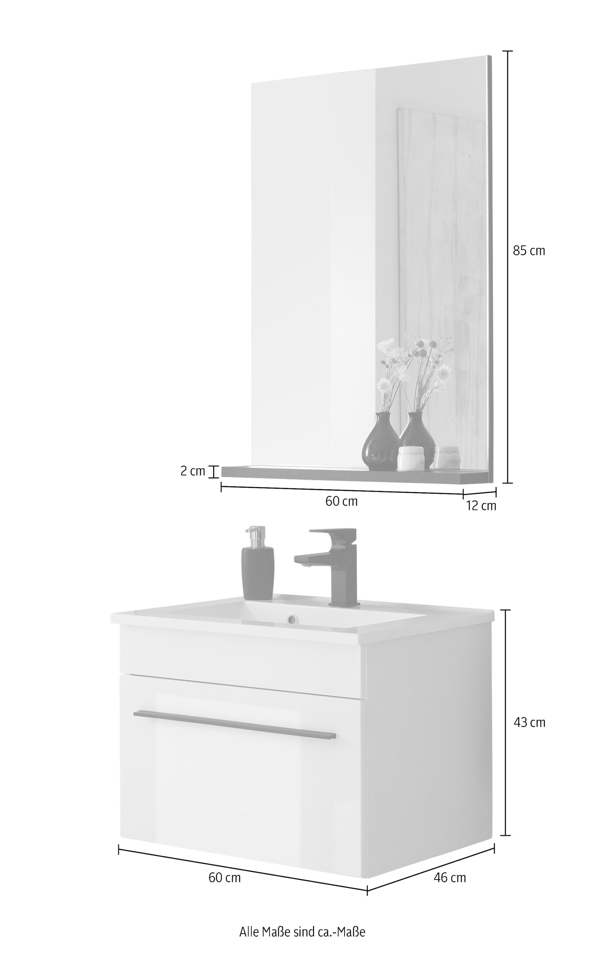 Home affaire Badmöbel-Set »Cantara, Bad im modernen Design, 2-teiliges Badezimmer« Set, 2 Stk. tlg.