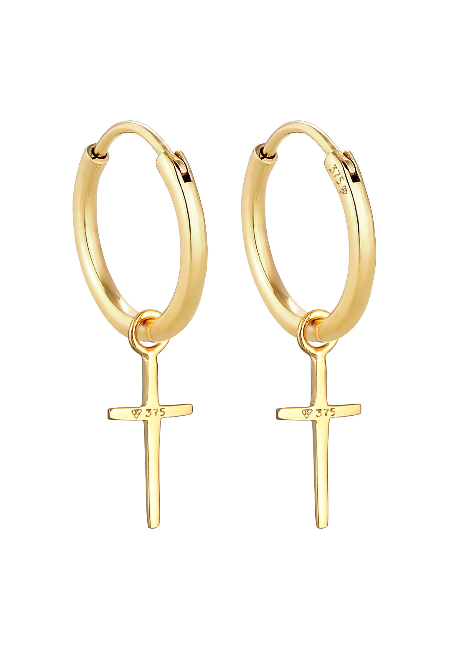 Elli Premium Paar Creolen »Ohrringe Creolen Kreuz Glaube Religion 375 Gelbgold«