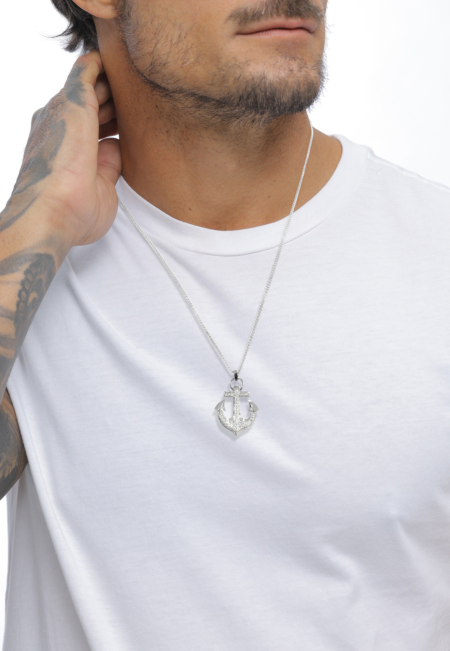 Kuzzoi Lange Kette »Halskette Anker Zirkonia Weiß 925 Sterling Silber«