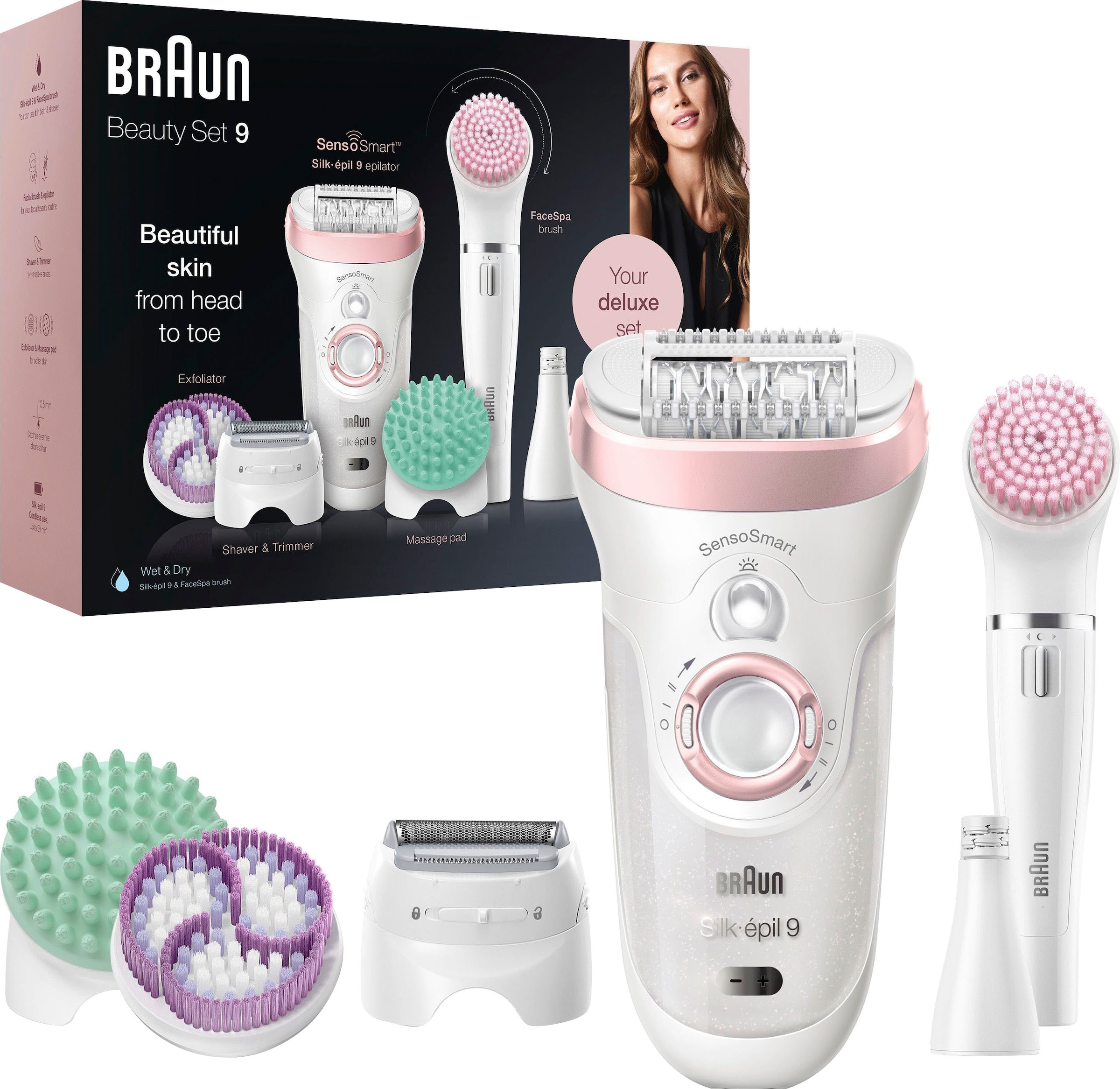 Braun Epilierer »Silk-épil Deluxe Beauty-Set 9-995 Deluxe«, 9-in-1 Kabellose Wet&Dry Haarentfernung für Gesicht und Körper