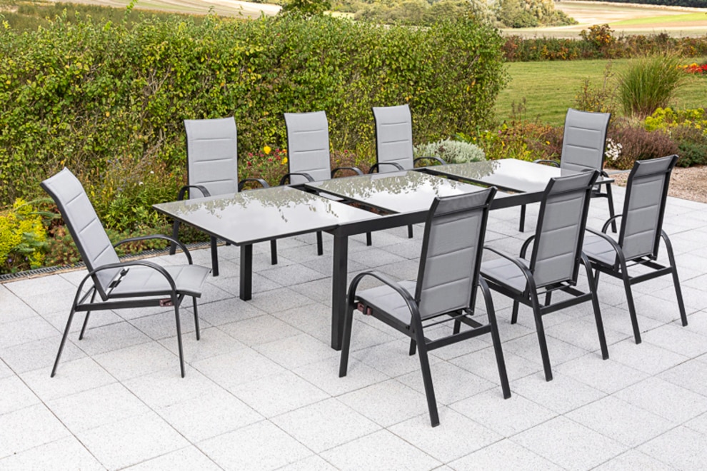 MERXX Garten-Essgruppe »Marini«, (9 tlg.), 8 Klappsessel, ausziehbarer Tisch
