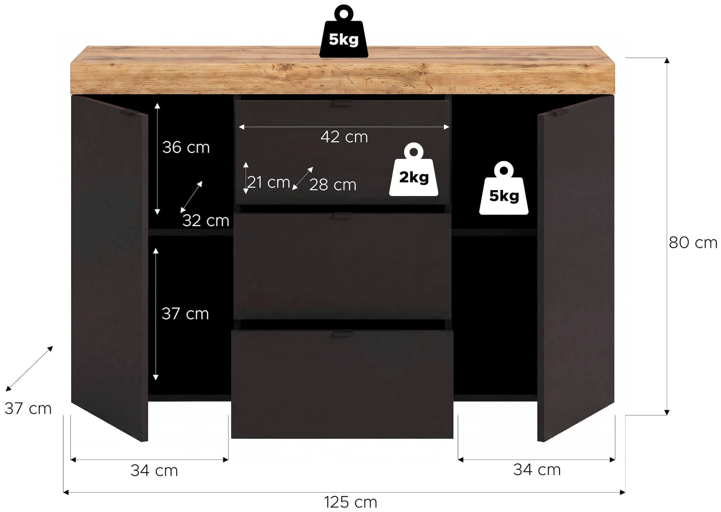 OTTO home Sideboard »MAMBO II, Breite 125 cm, 2 Türen, 3 Schubkästen« 1 Stk. tlg. Sideboard, Kommode, Wohnzimmer, Flur, Arbeitszimmer