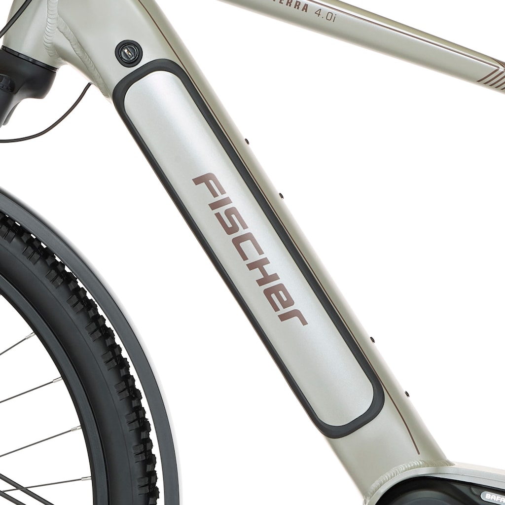 FISCHER Fahrrad E-Bike »TERRA 4.0i 55«, 10 Gang, Shimano, Deore, Mittelmotor 250 W, (mit Akku-Ladegerät-mit Werkzeug-mit Fahrradschloss)