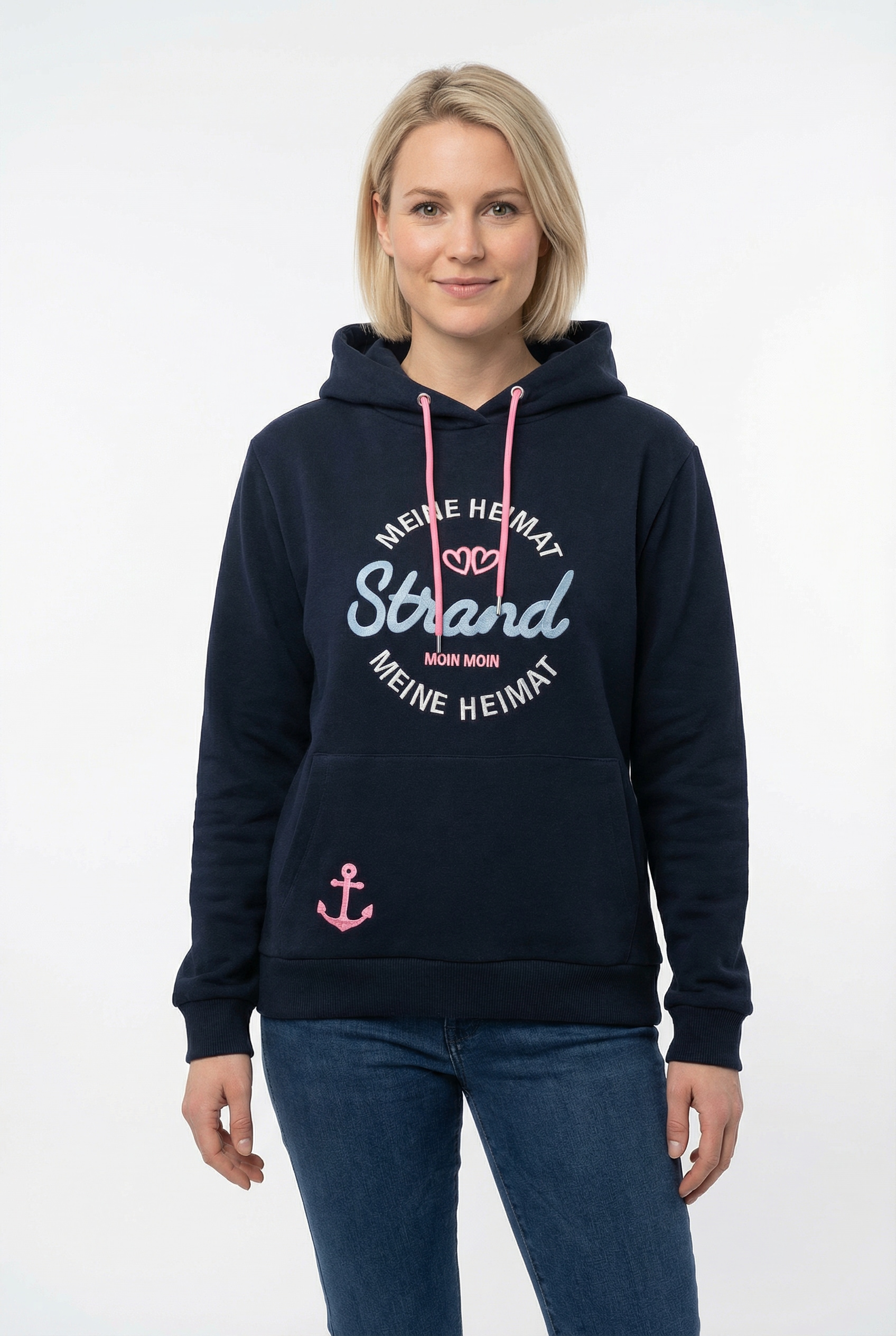 Zwillingsherz Hoodie »"Meine Heimat"«, mit aufgesticktem "Strand"-Schriftzug vorne und hinten
