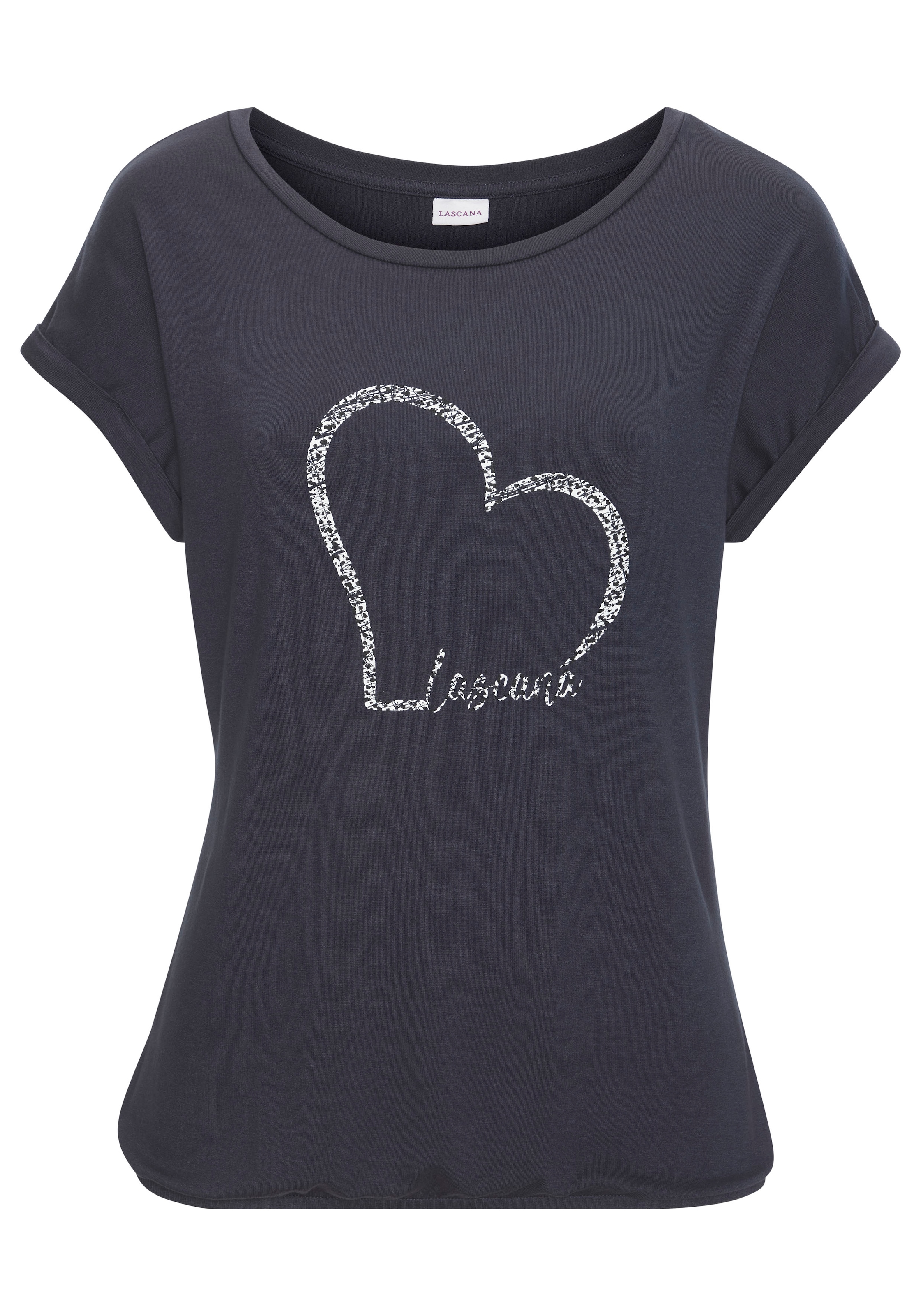 LASCANA Kurzarmshirt »mit Lascana Herz Print«, aus weichem Viskose-Stretch
