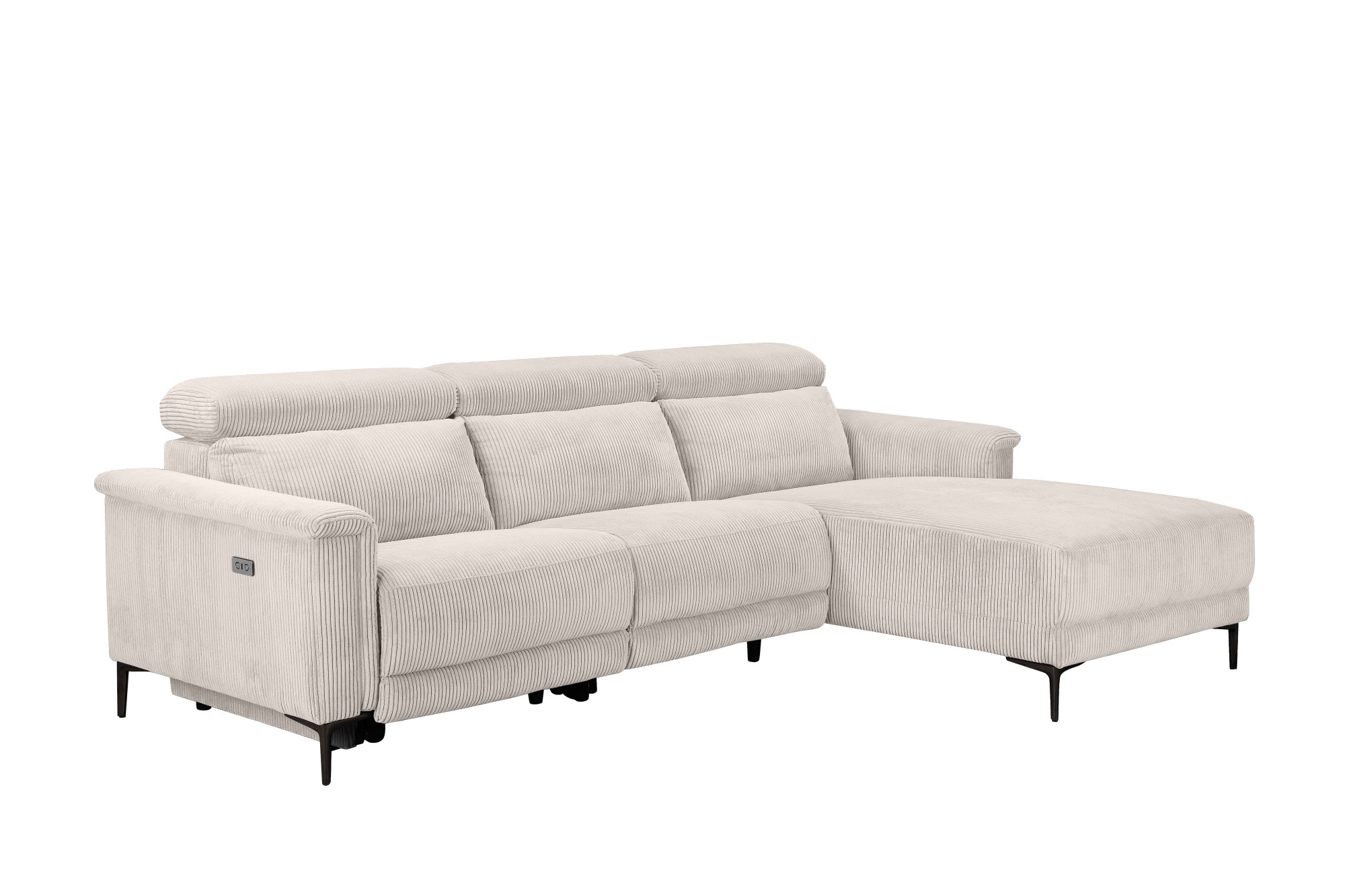 Places of Style Ecksofa »Lund in Cord, L-Form, 261 cm, manuelle und elektr. Relaxfunktion,«, USB-A und Kopfteilverstellung