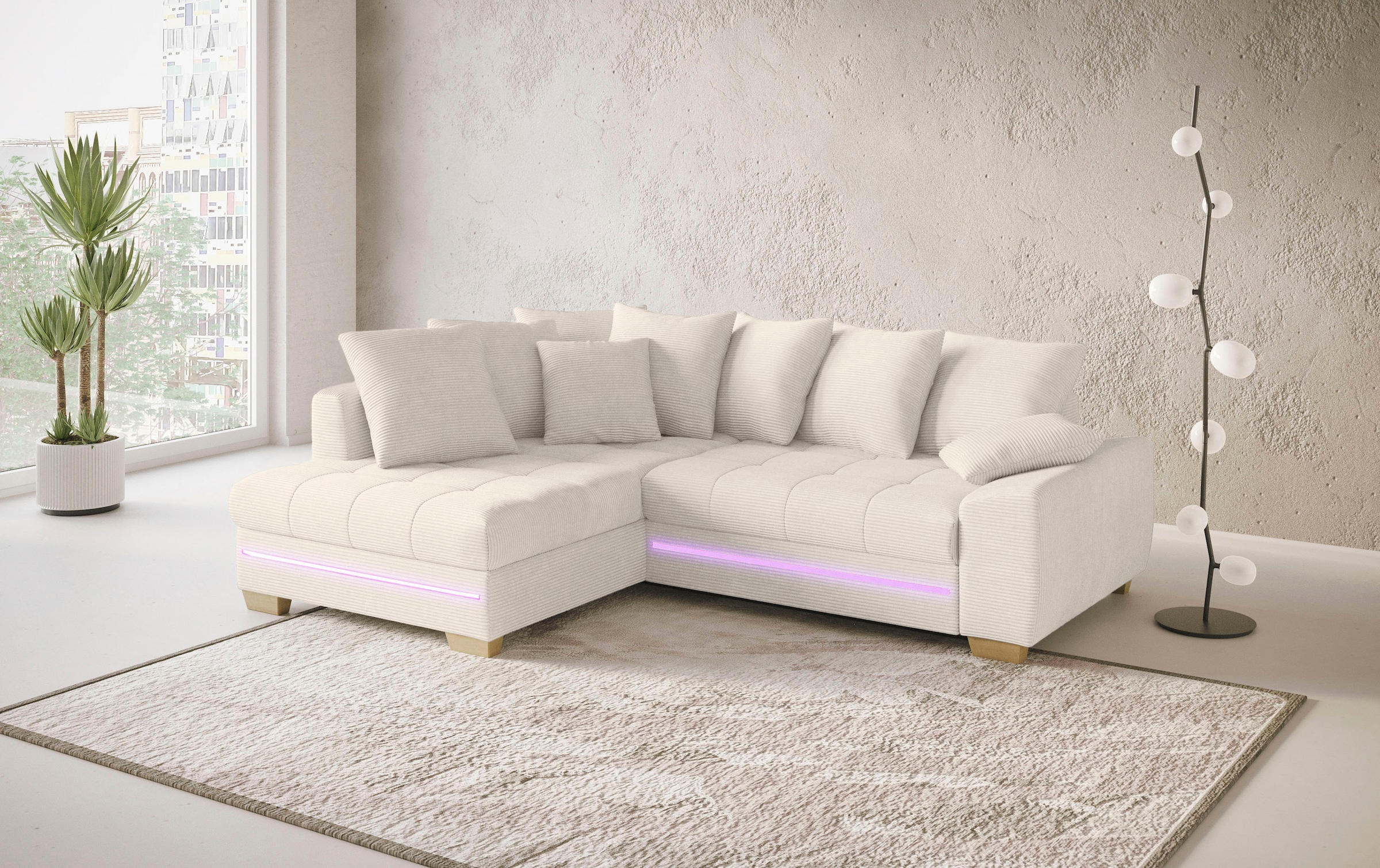 Mr. Couch Ecksofa »Nikita II, L-Form« mit Kaltschaum, RGB-LED Beleuchtung, wahlweise mit Bett, Bettkasten