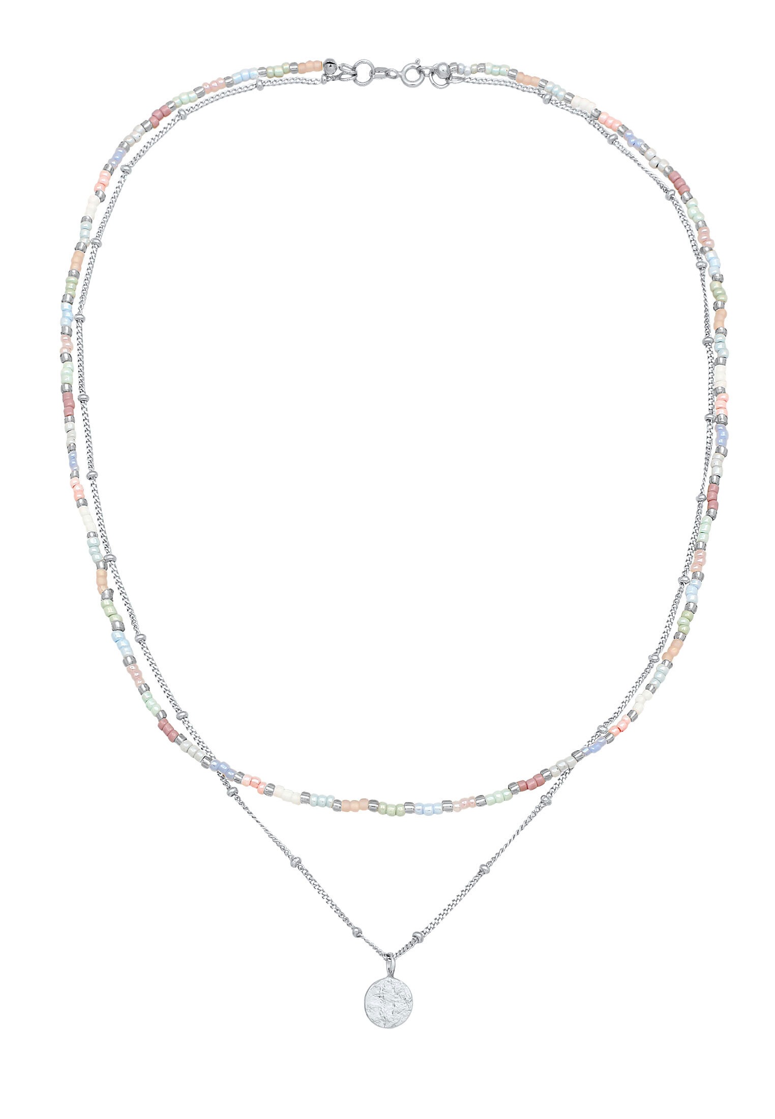 Elli Silberkette »Halskette Layer Glas Beads Pastell Plättchen Anhänger 925 Sterling Silber«