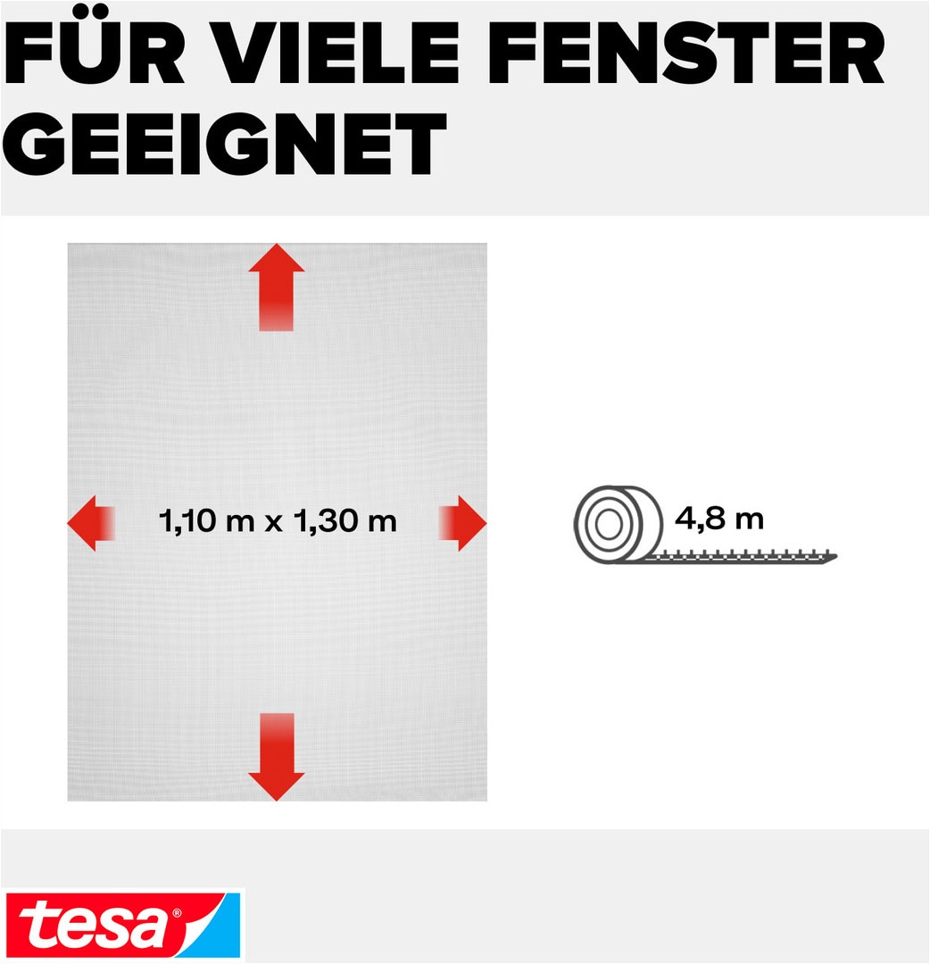 tesa Fliegengitter-Gewebe »Klett Fliegengitter für Fenster - Insektenschutz« Packung, Fliegennetz, Klettband, 1 Stk. tlg. Fliegen Netz - 110 cm x 130 cm