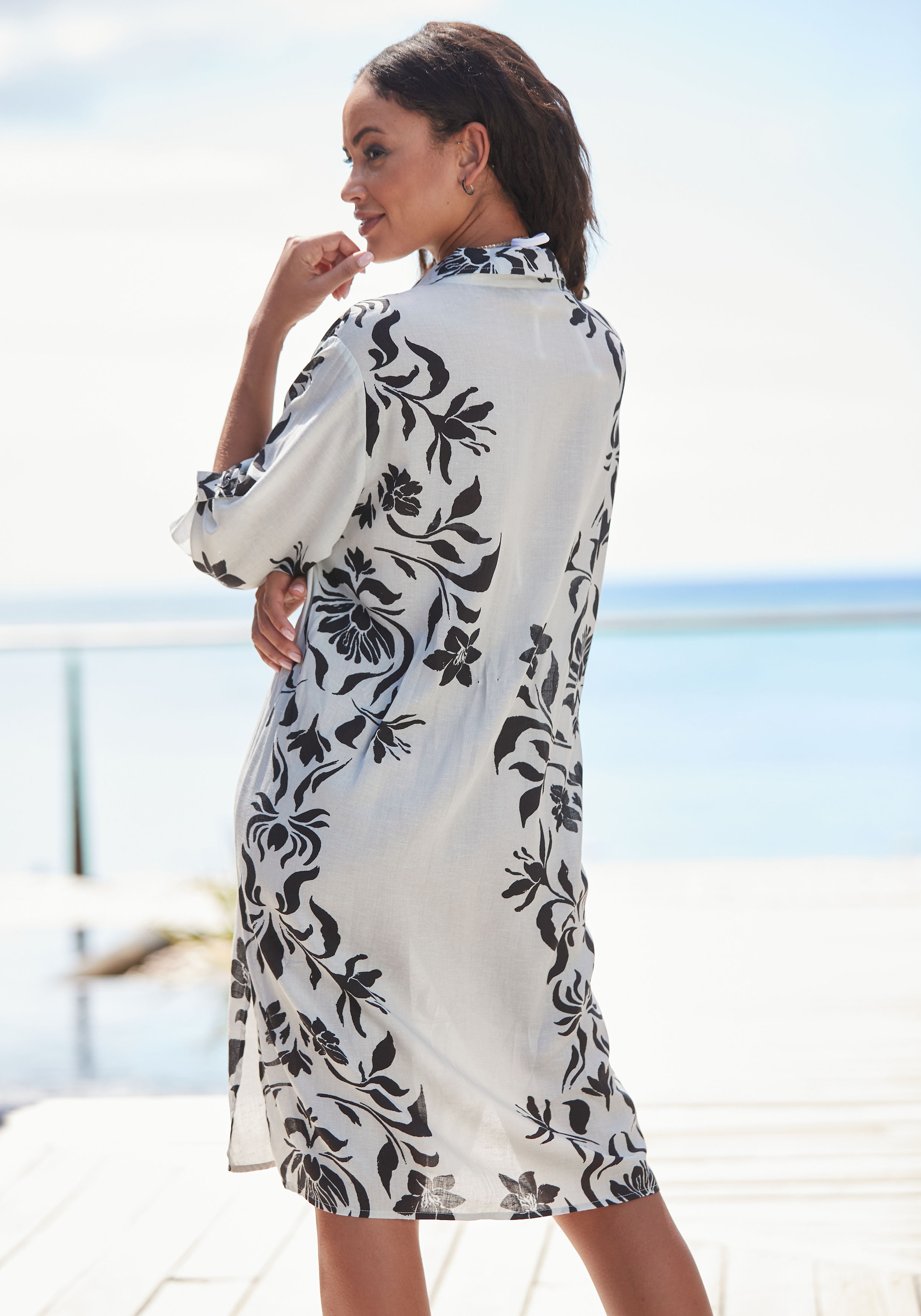 LASCANA Longbluse, aus weicher Webware mit Leinenanteil, sommerliches Blusenkleid