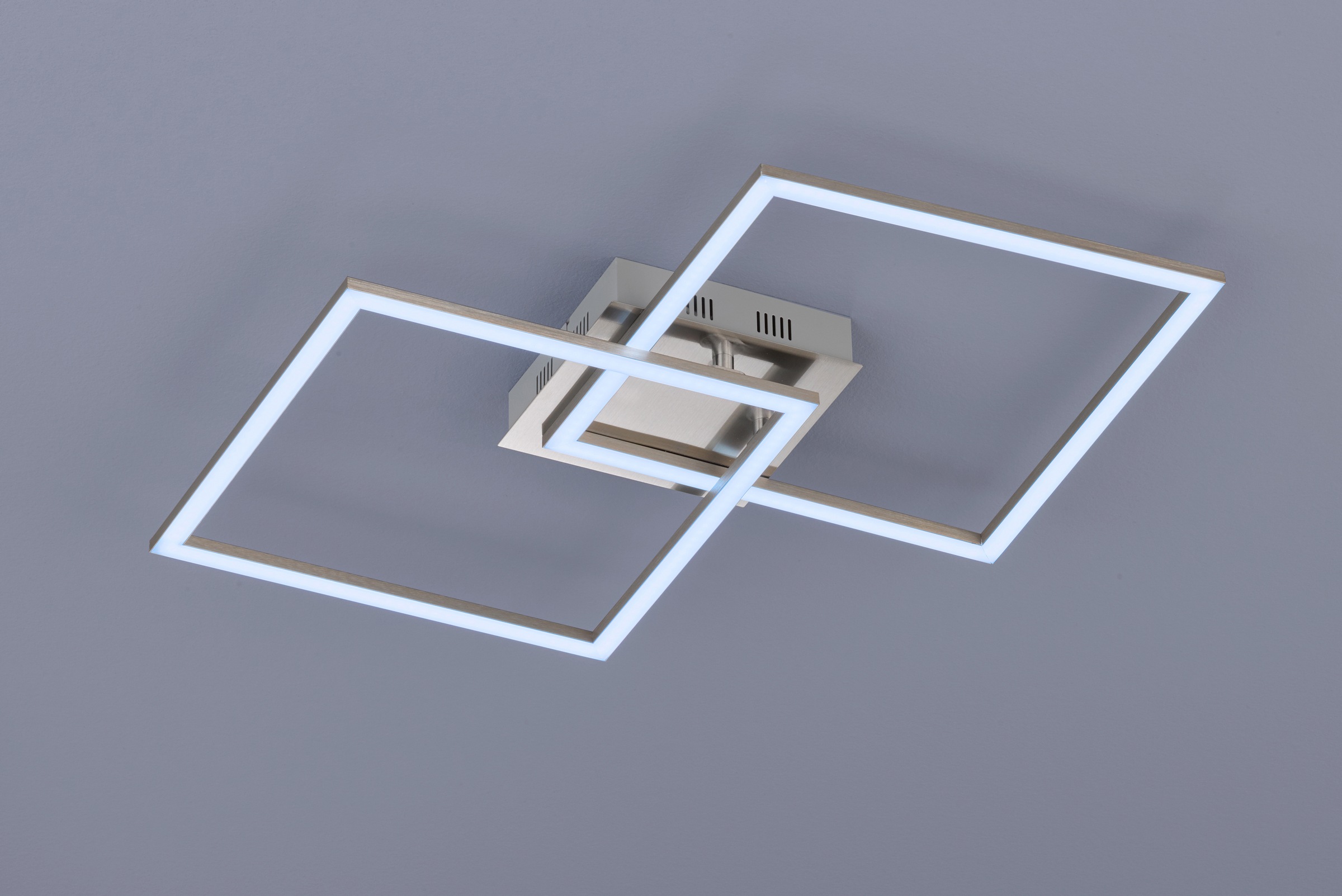 EGLO LED Deckenleuchte »Palmaves Deckenlampe, nickel-matt, gebürstet, Nachtlicht, Quadrate«, 1 flammig, Leuchtmittel LED-Modul | LED fest integriert, minimalistisch, zeitlos, flache Bauform, Wohnzimmer, 47x29,5x6cm