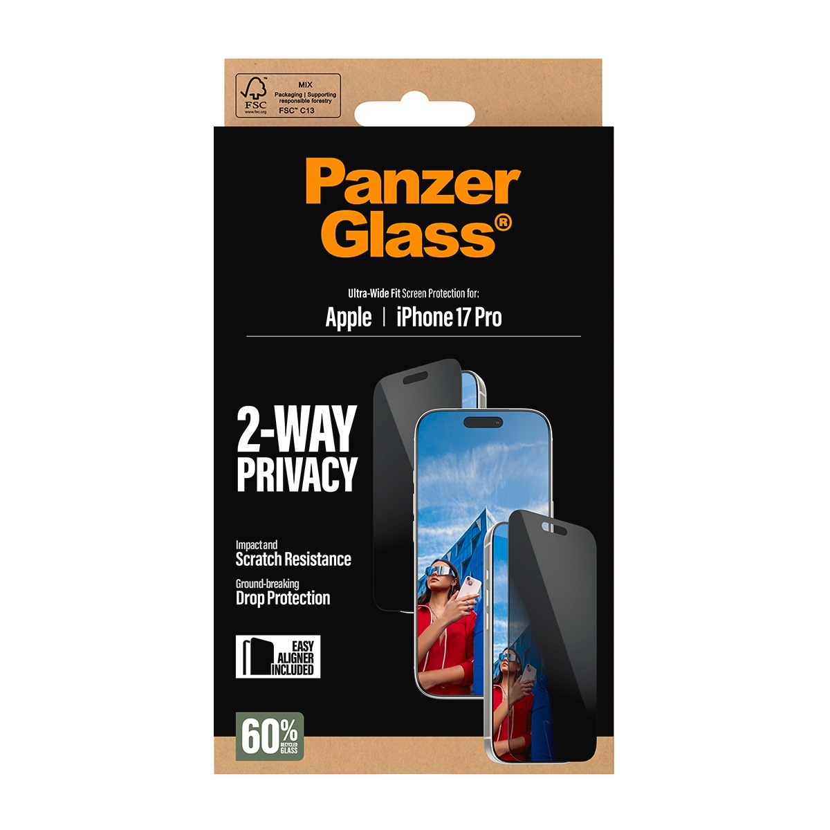 CARE by PanzerGlass Displayschutzglas »2-Way Privacy Ultra-Wide Fit Screen Protector« für Apple iPhone 17 Pro Displayschutzfolie, Schutzfolie, Bildschirmschutz, kratz- & stoßfest