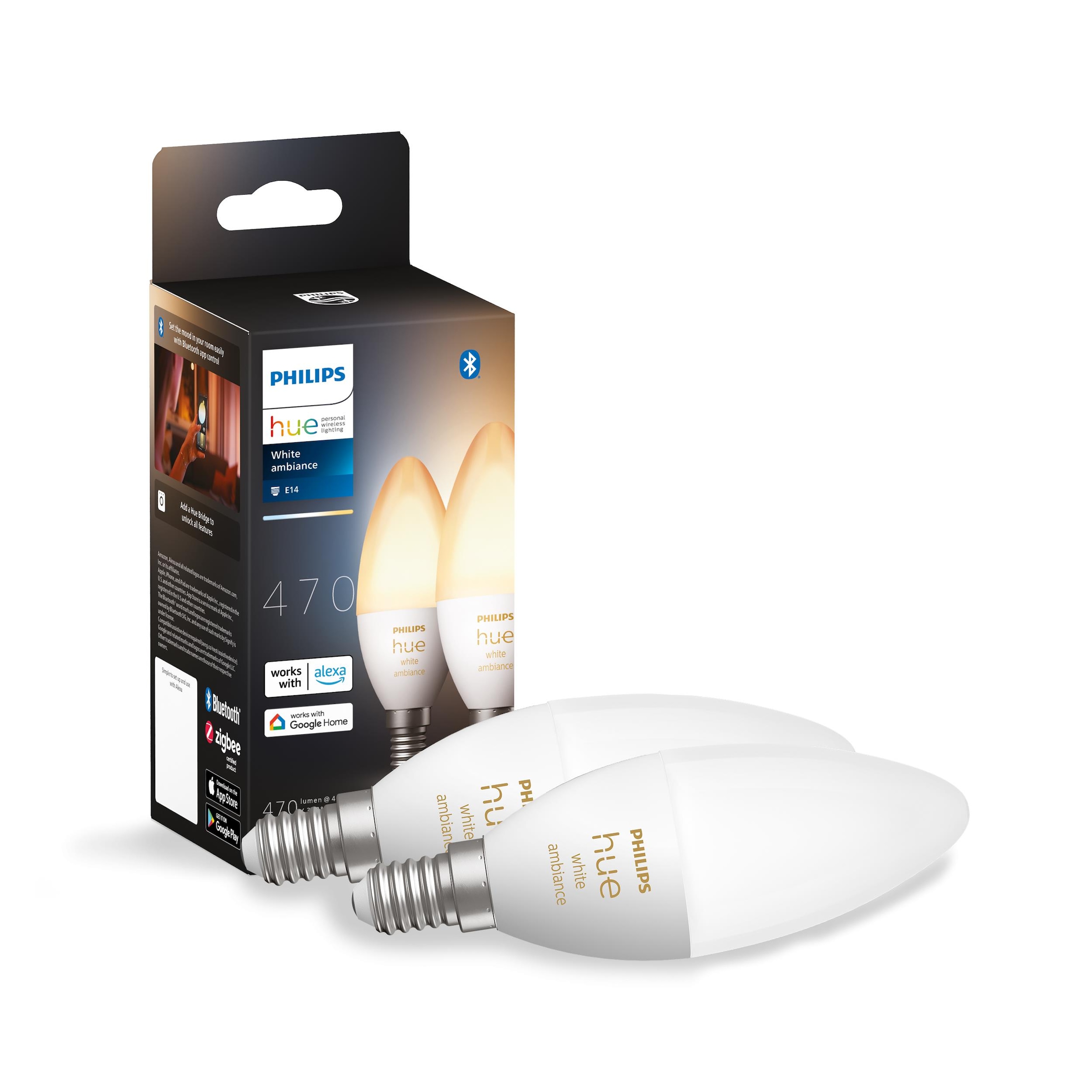 Philips Hue Smarte LED-Leuchte »White Amb. E14 Kerze Doppelpack 2x470«