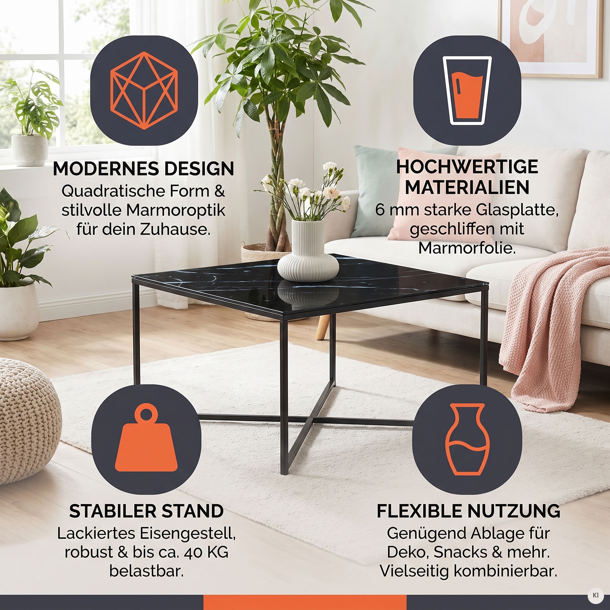 SalesFever Couchtisch »Caorle Coffeetable im eleganten Stil« Eleganz trifft Funktion: Tischplatte in Marmoroptik