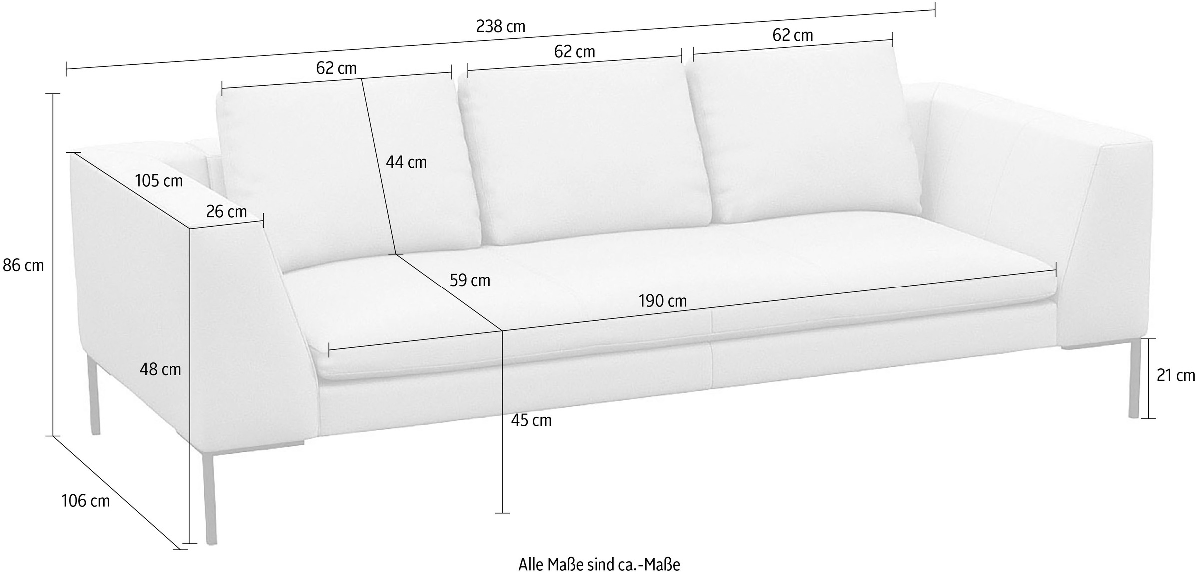FLEXLUX 3-Sitzer »Loano, superbequemer Sitzkomfort durch Kaltschaum im Sitz«, modernes Sofa, frei im Raum stellbar, lose Kissen