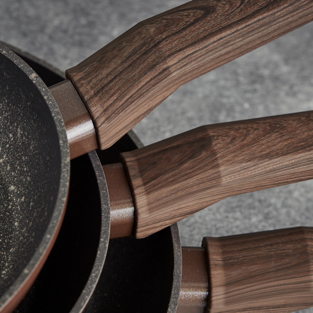 RESTO Kitchenware Crêpepfanne »Carina, Pfannkuchenpfanne mit holzähnlichem Soft-Touch-Griff«, Aluminium, (1 tlg.), mit Marmor-Antihaftbeschichtung, 4-lagig, für alle Herdarten geeignet