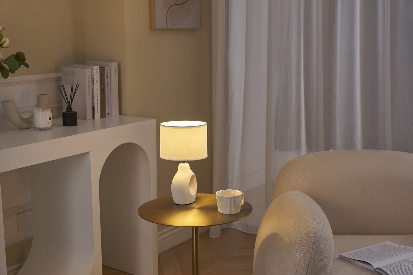 Pauleen Tischleuchte »Pure Crush max20W Weiß/Beige 230V Stoff/Keramik«, 1 flammig, Leuchtmittel E14 | ohne Leuchtmittel, E14