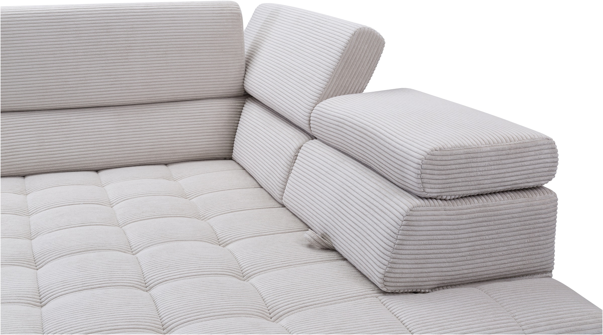 exxpo - sofa fashion Ecksofa »Elianos, hoher Sitzkomfort, aufwendige Kreuzsteppung im Sitz, L-Form«, Kopfteile & Sitztiefe verstellbar, ohne Bettfunktion, Cord, beige