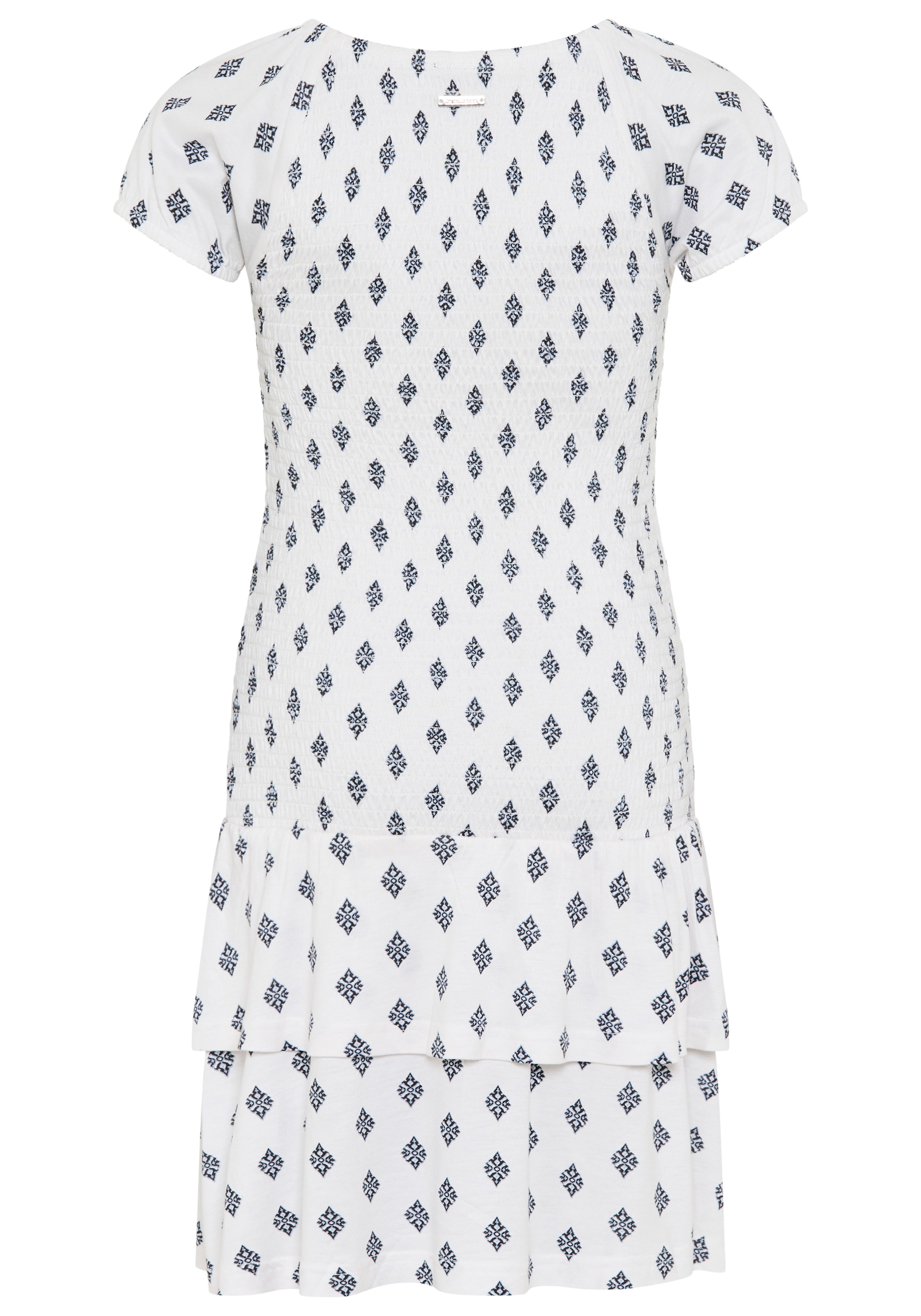 Bruno Banani Jerseykleid »Allover gemustertes Smoke Kleid, Carmenkleid für Mädchen« für Mädchen, mit Carmenausschnitt, aus elastischem Jersey