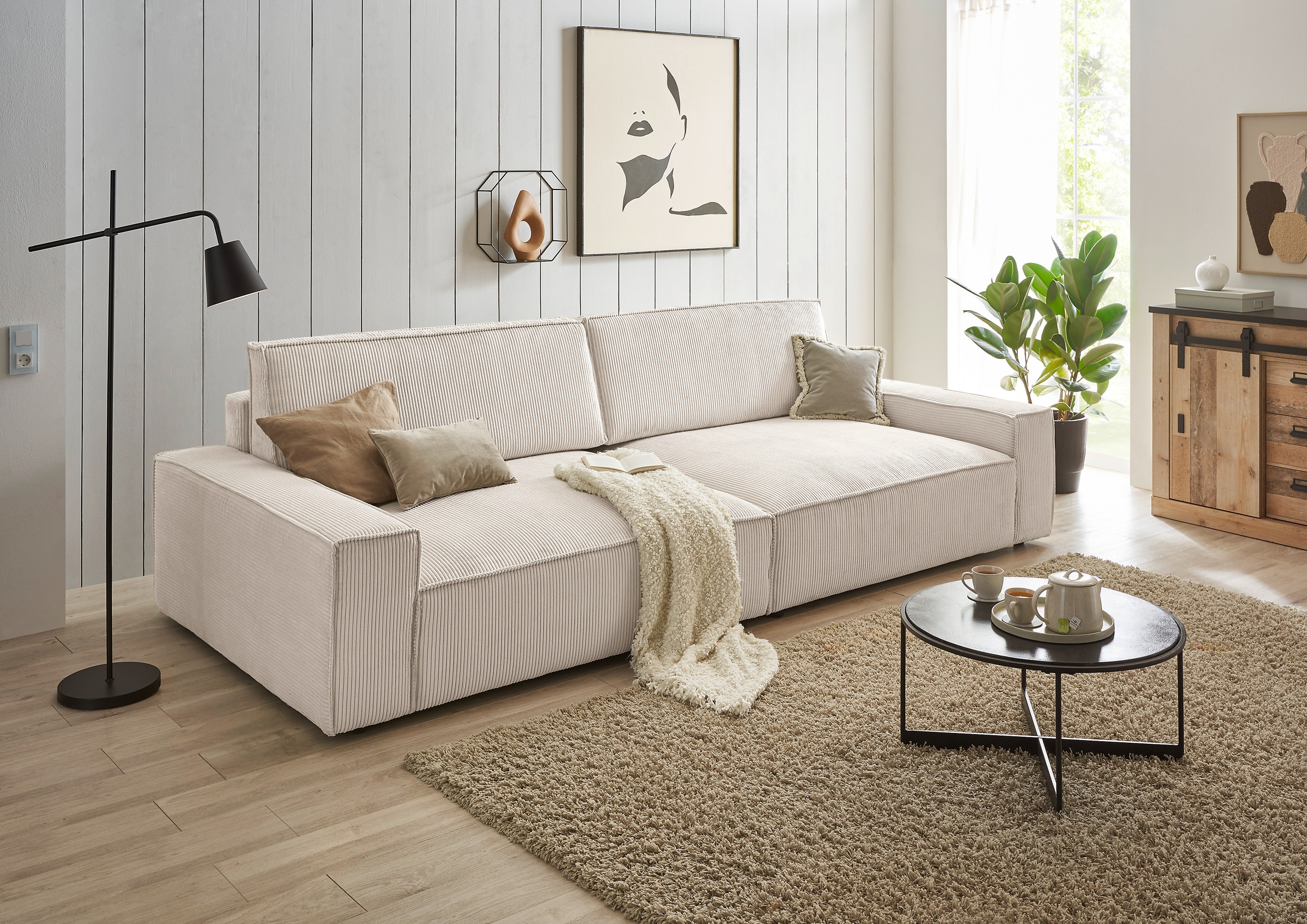 Home affaire Big-Sofa »NEU: SHERWOOD XXL, Big-Sofa (316cm), extra tiefe Sitzfläche 95 cm«, bequemer Sitzkomfort, Cord u. Leinenoptik, Kedernaht