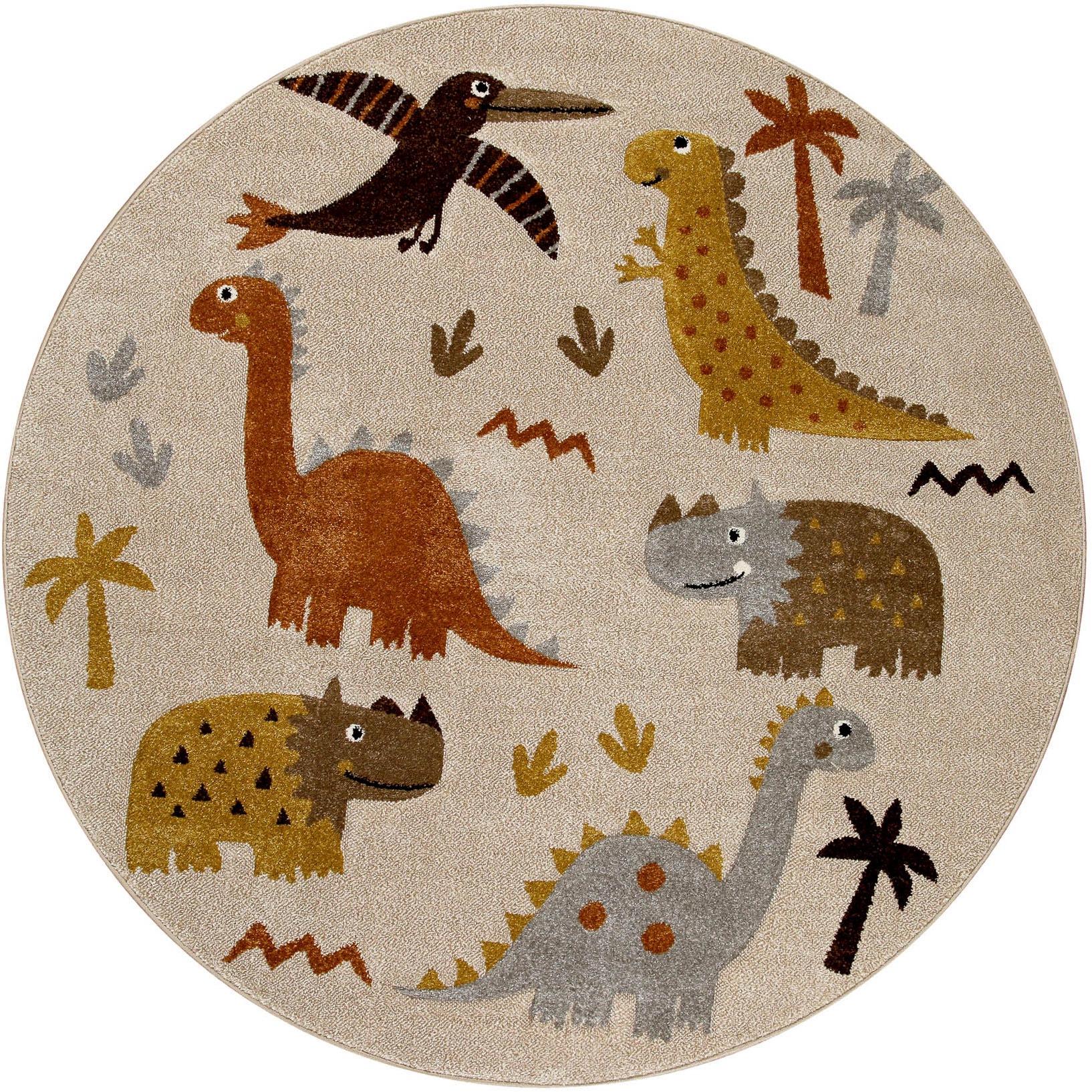 SMART KIDS Kinderteppich »T-Rex & Friends«, rund, 10 mm Höhe, Moderner Spielteppich, strapazierfähig, pflegeleicht, Konturenschnitt