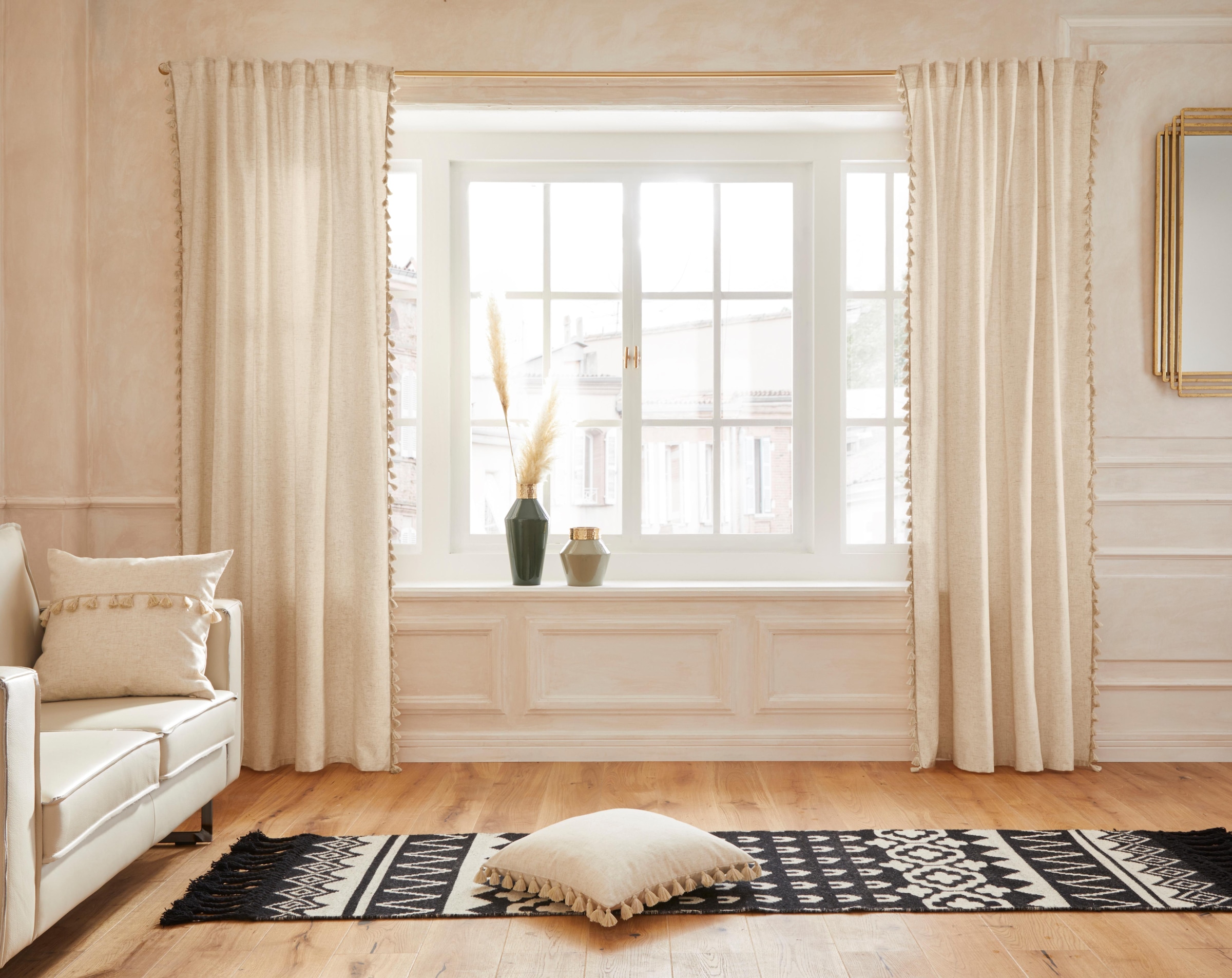 Guido Maria Kretschmer Home&Living Vorhang »Clara«, (1 St.), blickdicht,  Leinen Optik, mit trendigen Bommeln